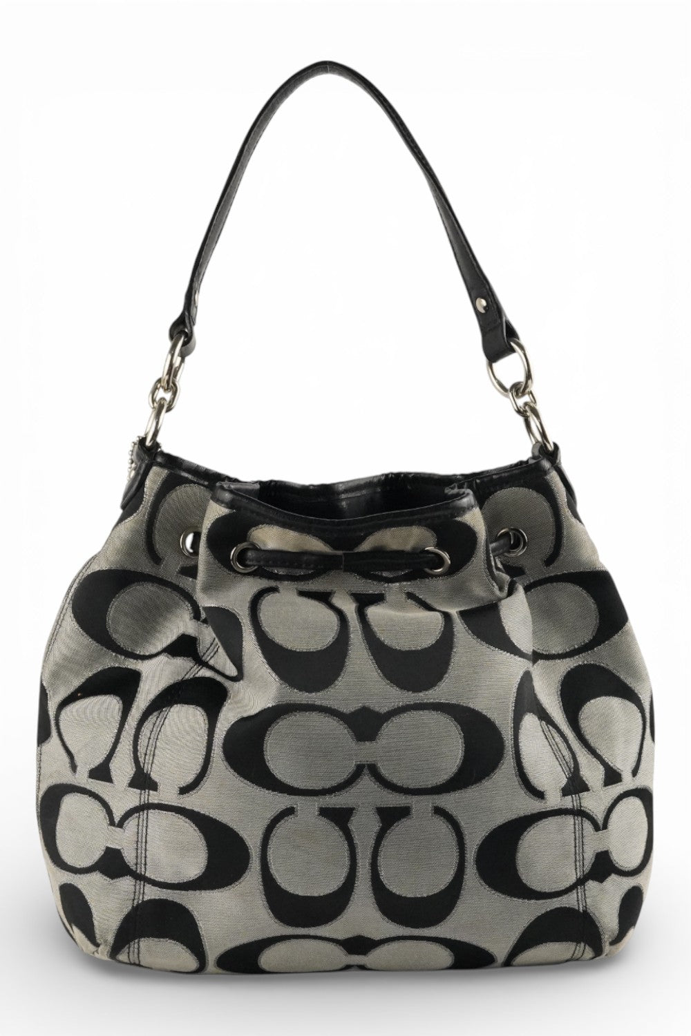 Coach Rare Black Grey & Silver Daisy Metallic Signature Vintage Bucket Bag