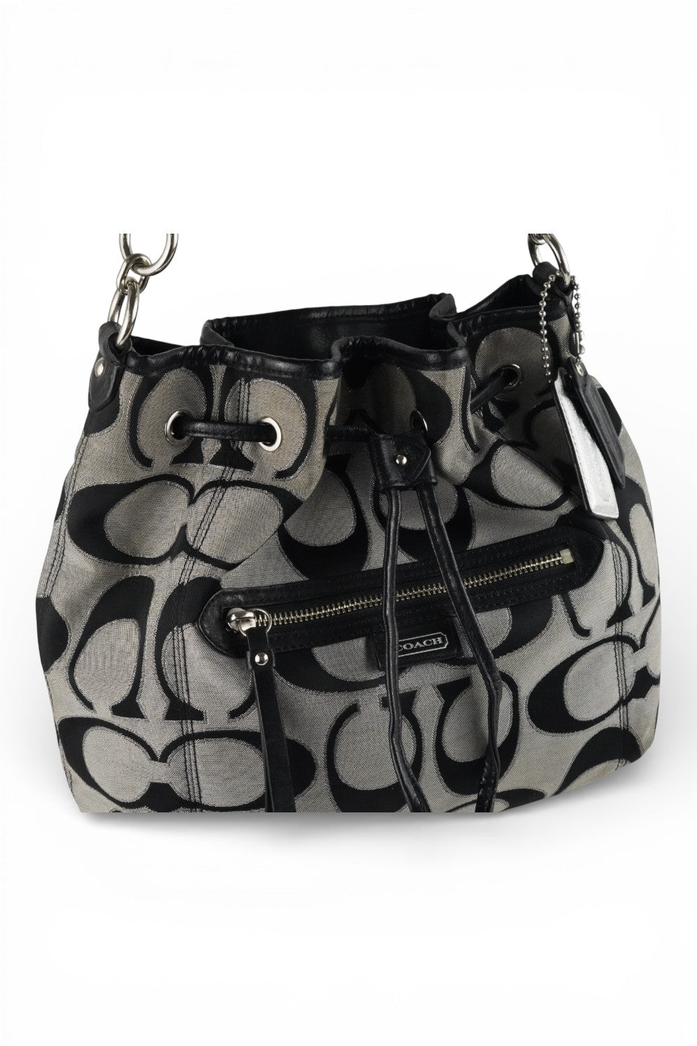Coach Rare Black Grey & Silver Daisy Metallic Signature Vintage Bucket Bag