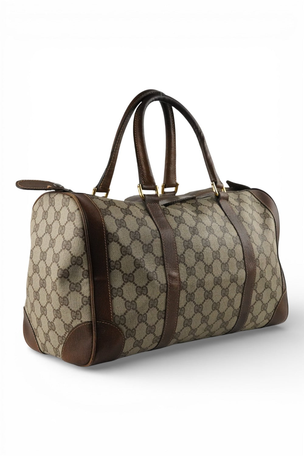 Gucci Vintage GG Supreme Monogram Brown Boston Top Handle Weekender Bag