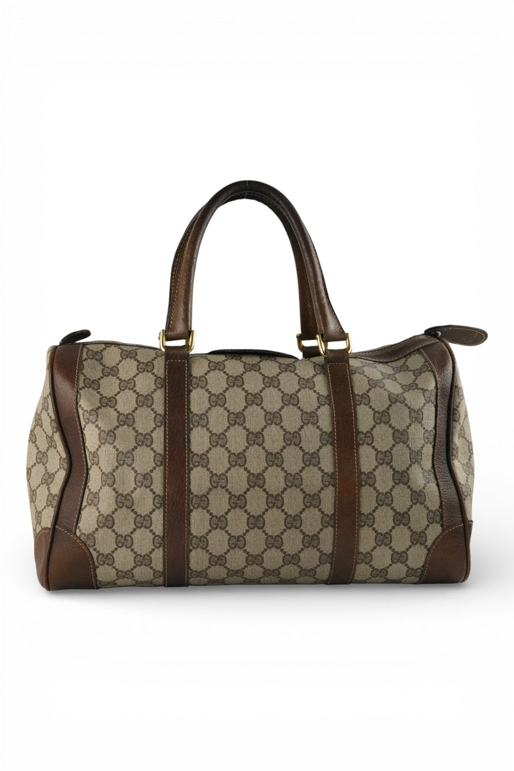 Gucci Vintage GG Supreme Monogram Brown Boston Top Handle Weekender Bag