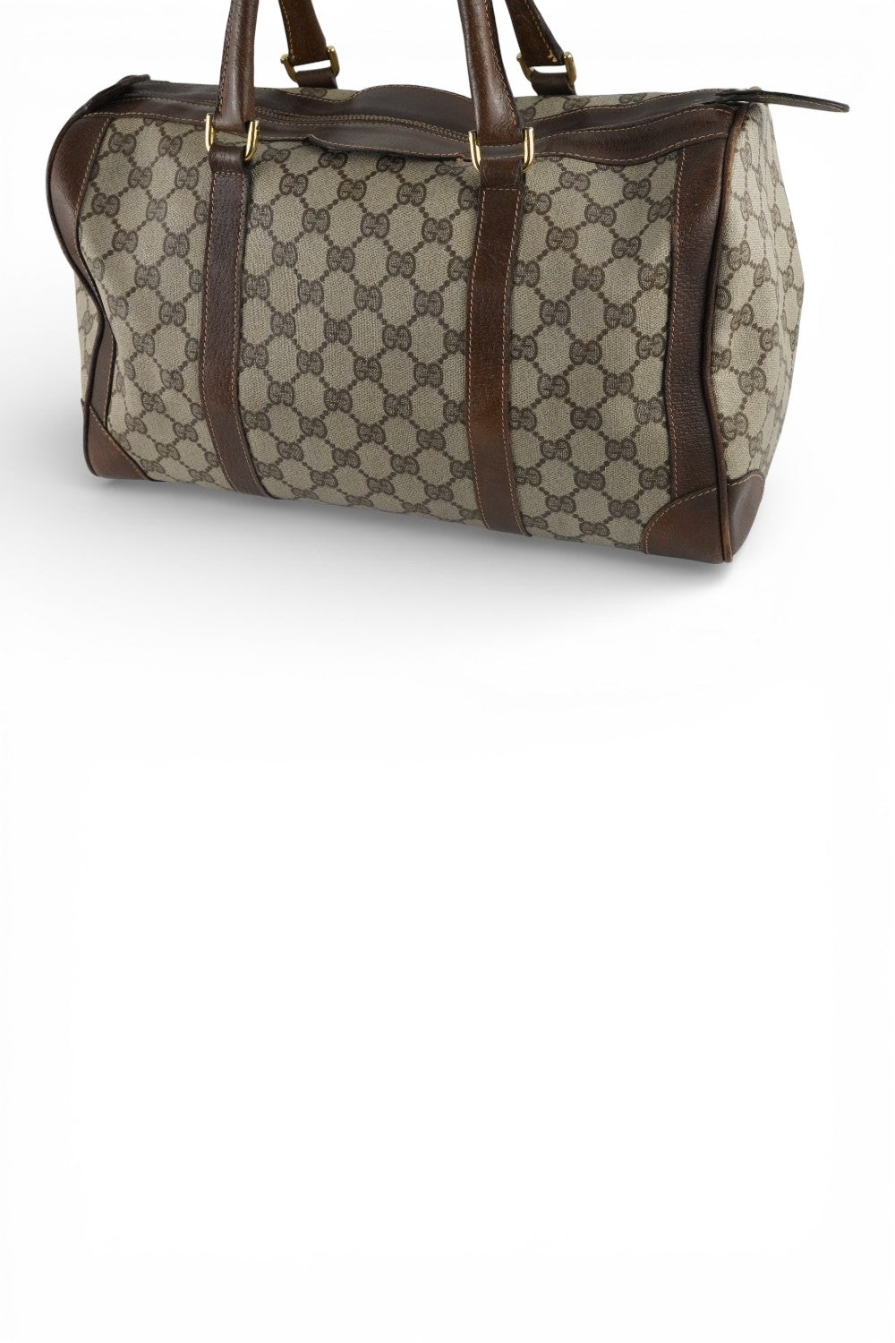 Gucci Vintage GG Supreme Monogram Brown Boston Top Handle Weekender Bag