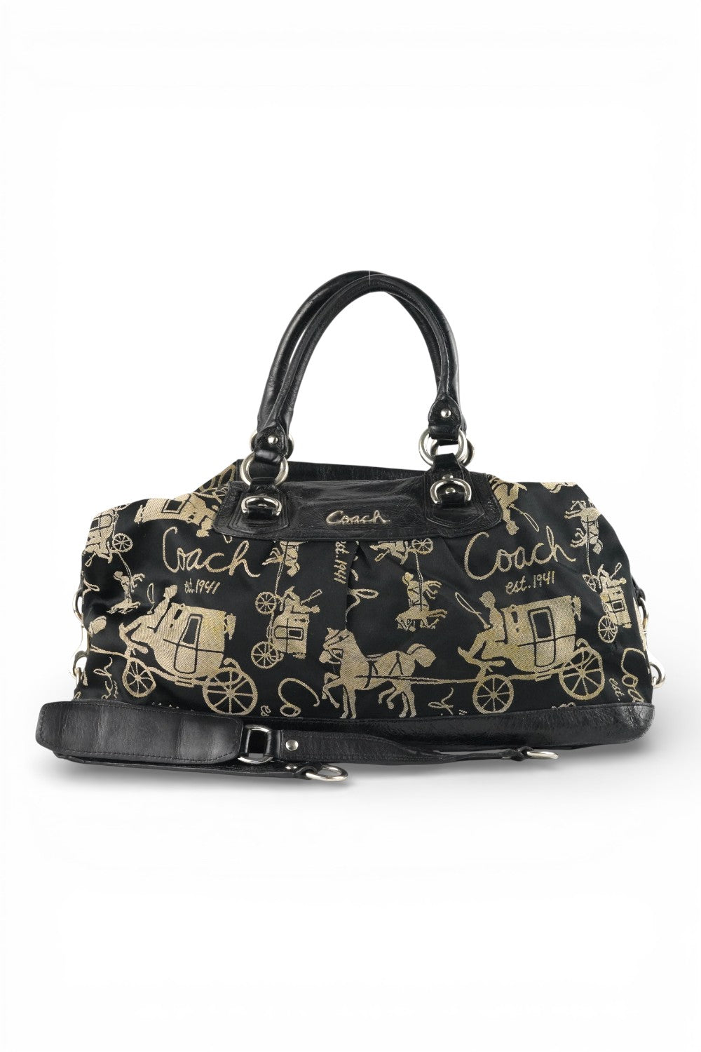 Coach Black & Grey Ashley Satchel Horse & Carriage Vintage Satchel Shoulder Bag