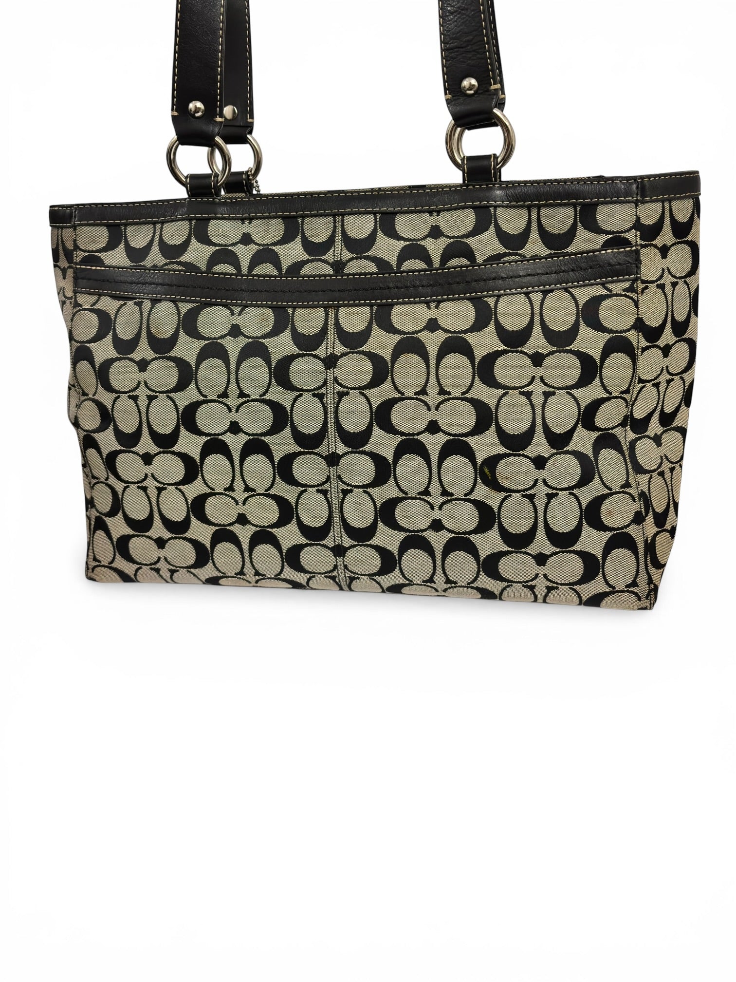 Coach XXL 'Penelope' Black & Grey Signature Canvas & Leather Vintage Tote Shoulder Bag