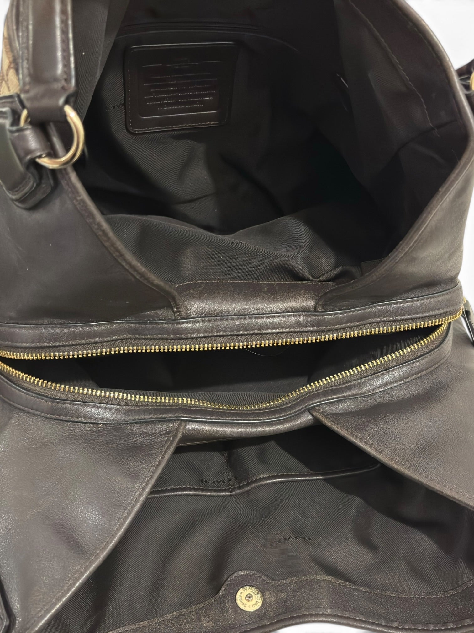 Coach Edie 31 Brown / Khaki Signature Canvas & Leather Large Vintage Hobo Shoulder Bag