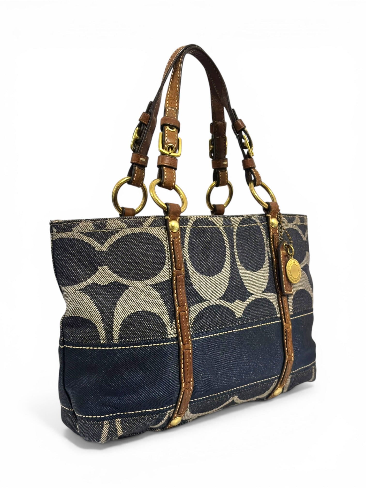 Coach Denim Signature Blue Brown Leather Legacy
Tote Shoulder Bag