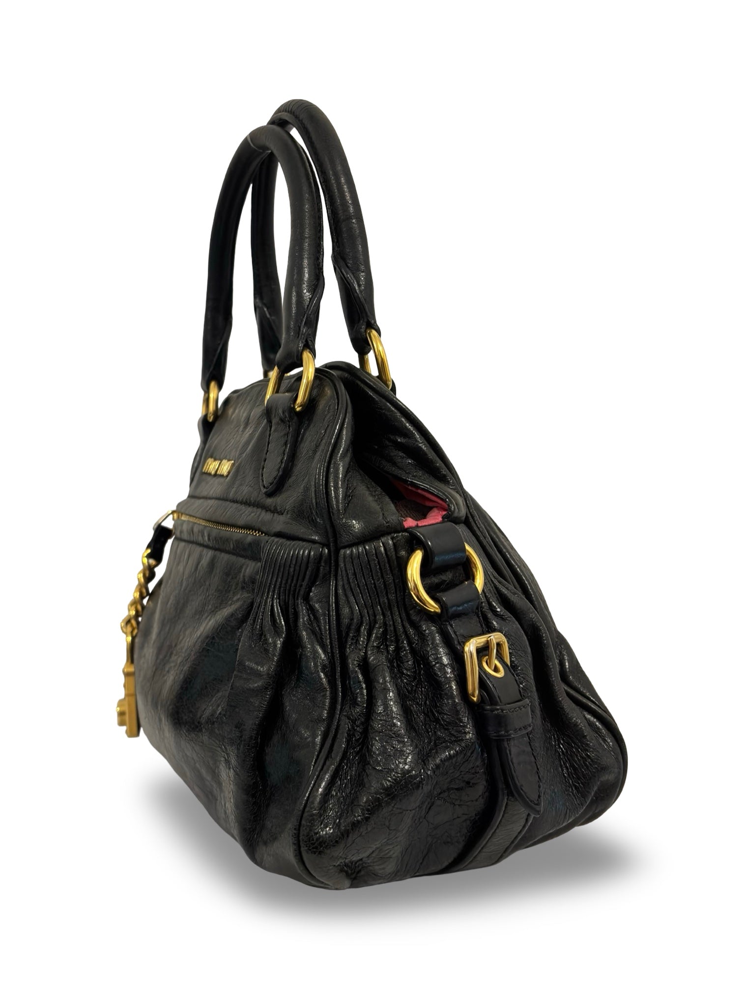 Miu Miu Black Leather Mirtillo Gold Tone Hardware
Charm Shoulder Bag