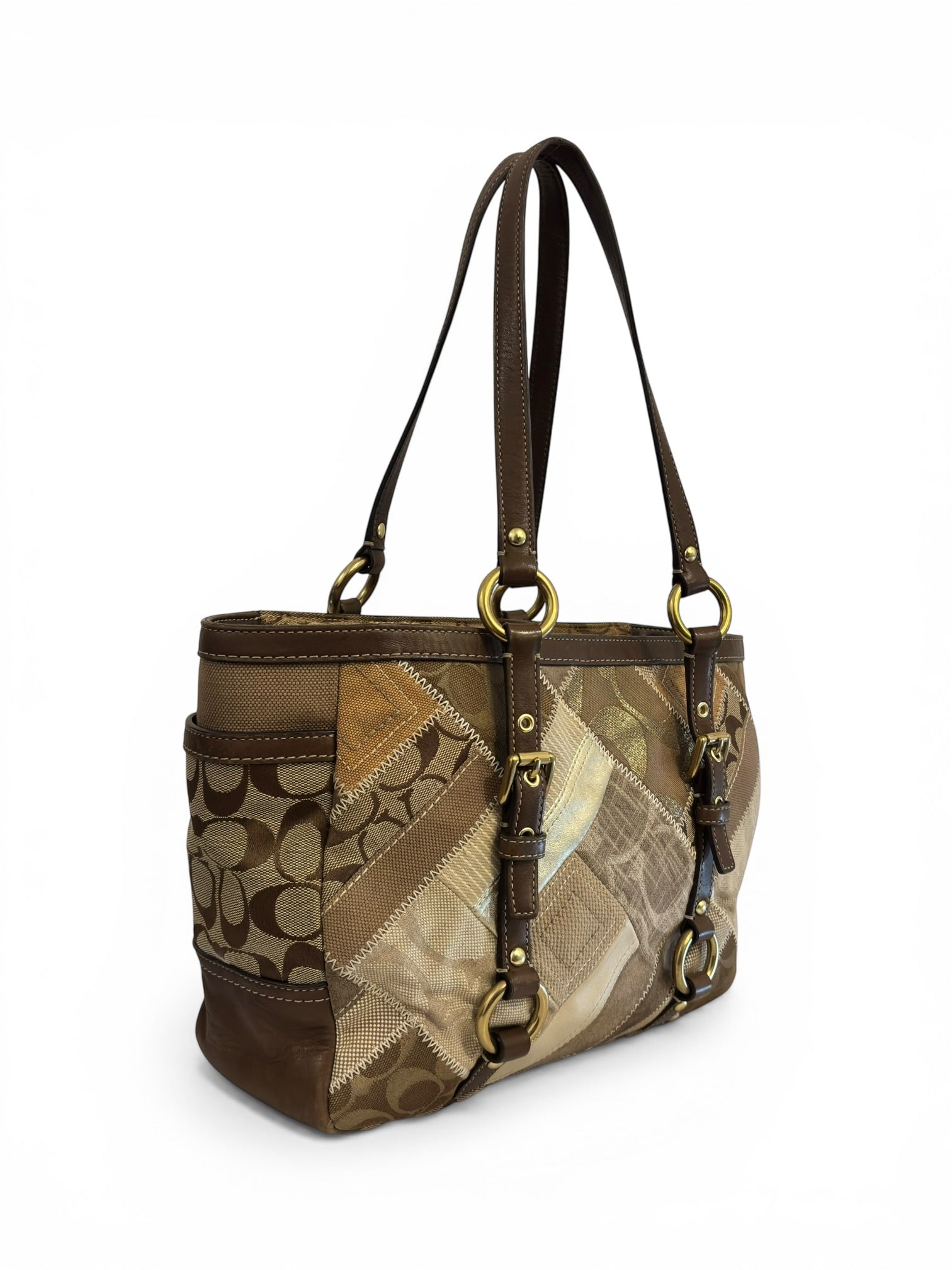Coach Brown Vintage Patchwork Suede Leather Canvas 2000's Tote Shoulder Bag