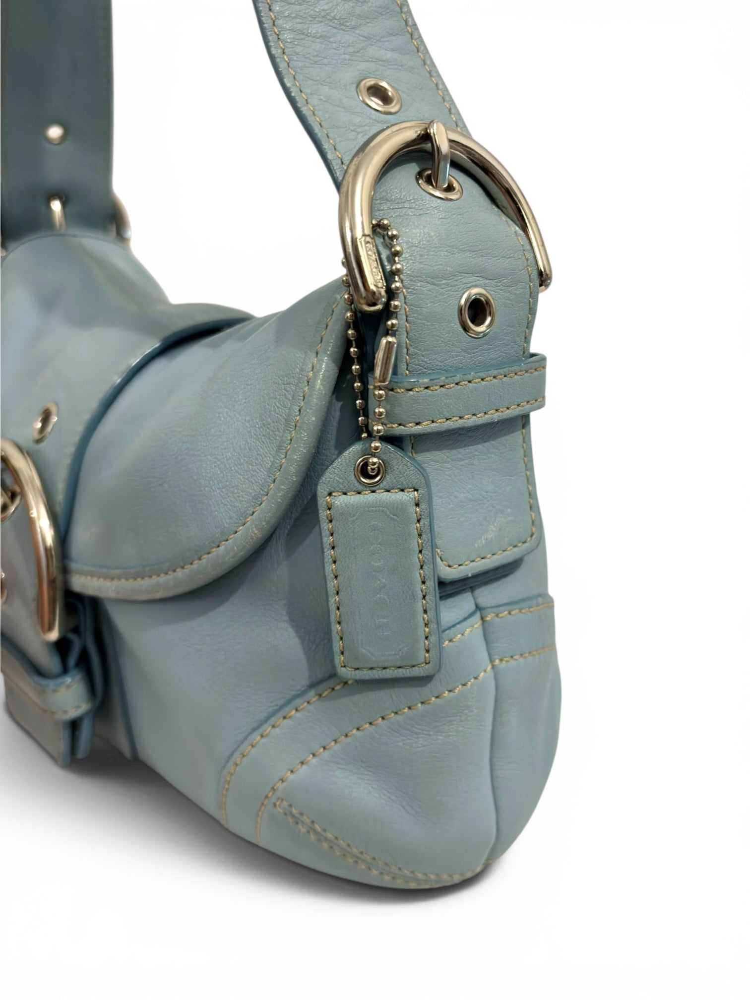 Coach Baby / Sky Blue Soft Leather Soho Buckle
Flap Vintage Hobo Shoulder Bag