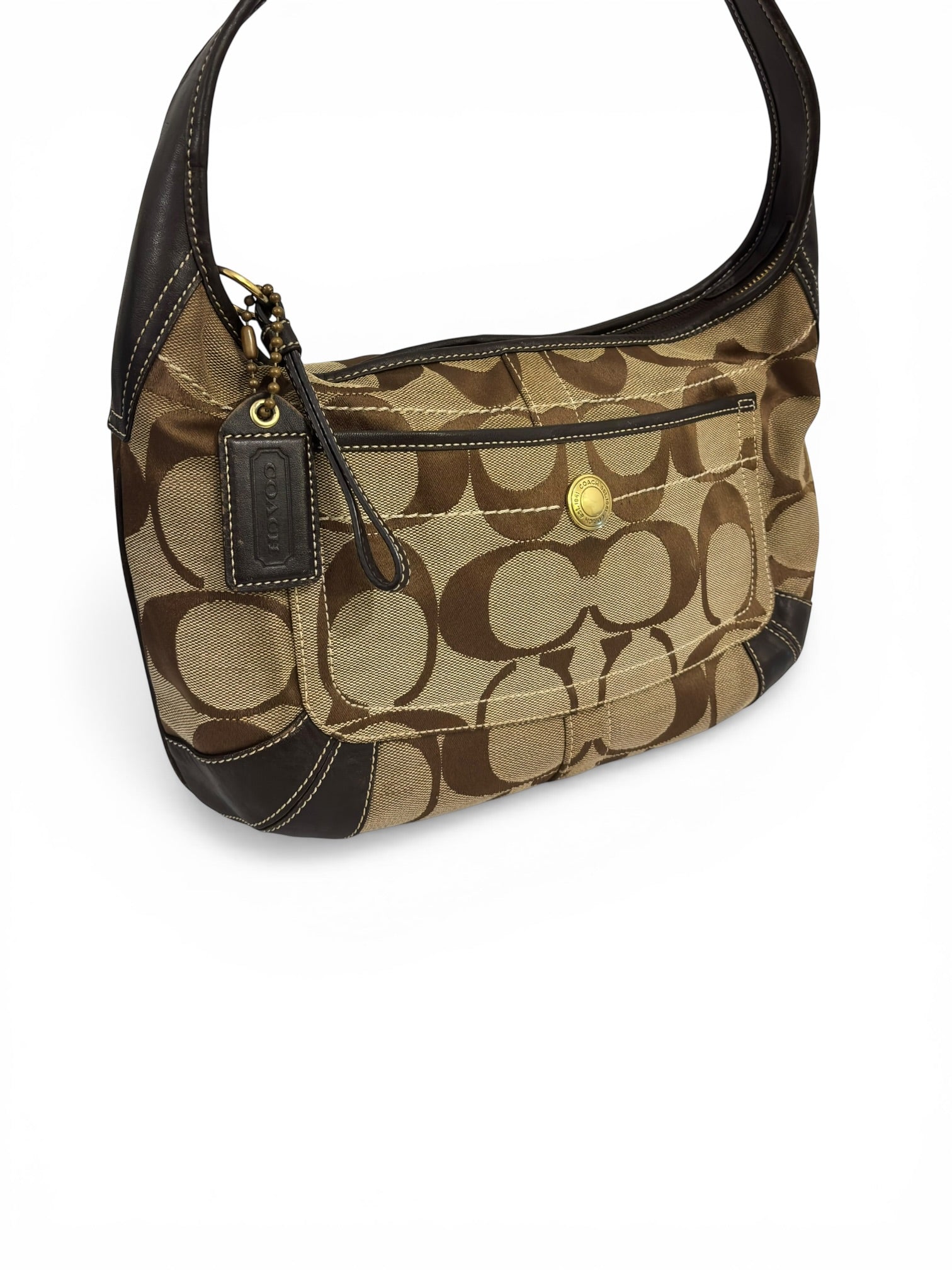 Coach Brown Signature 'Ergo' Canvas & Leather Vintage Hobo Shoulder Bag
