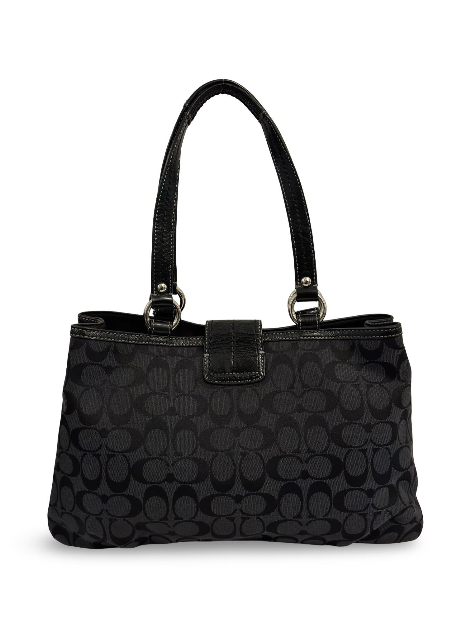 Coach Black Soho Lynn Signature Buckle Canvas & Patent Leather Tote Shoulder Bag
