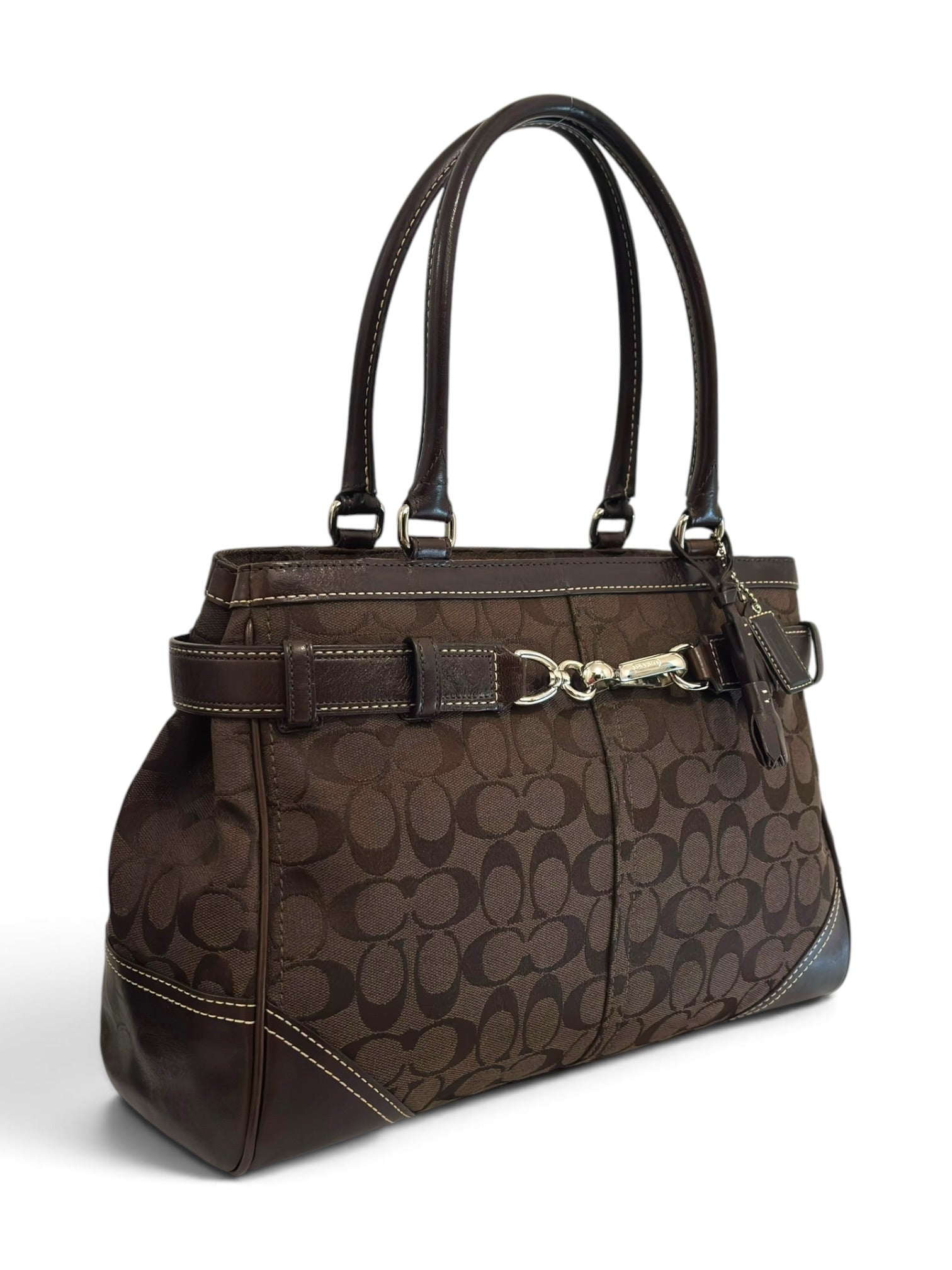 Vintage Coach Hamptons Bag Chocolate Brown Signature Canvas Shoulder Tote E05J-8K07