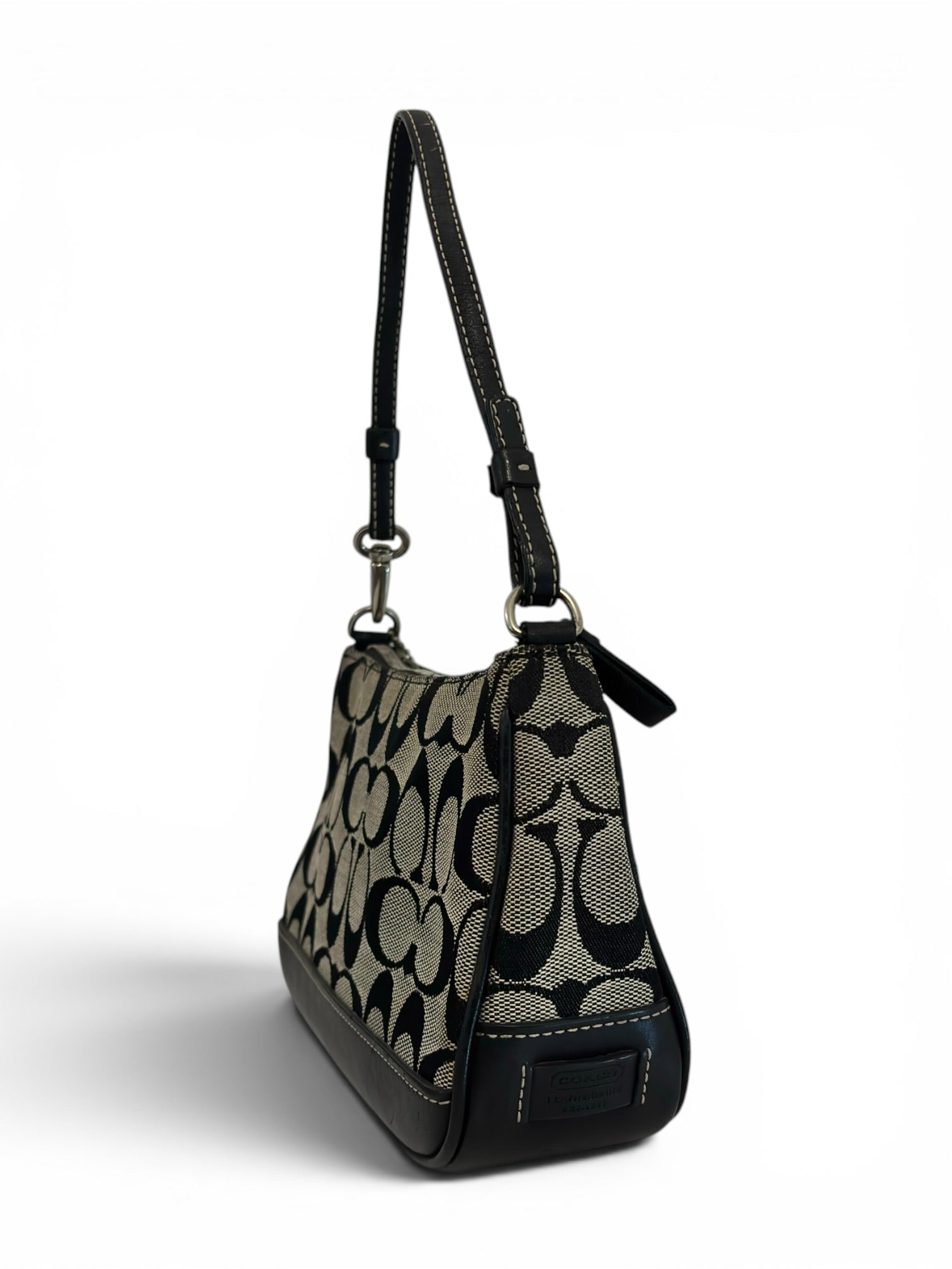 Coach Demi Signature Black / Grey Mini Canvas & leather Vintage Shoulder Bag