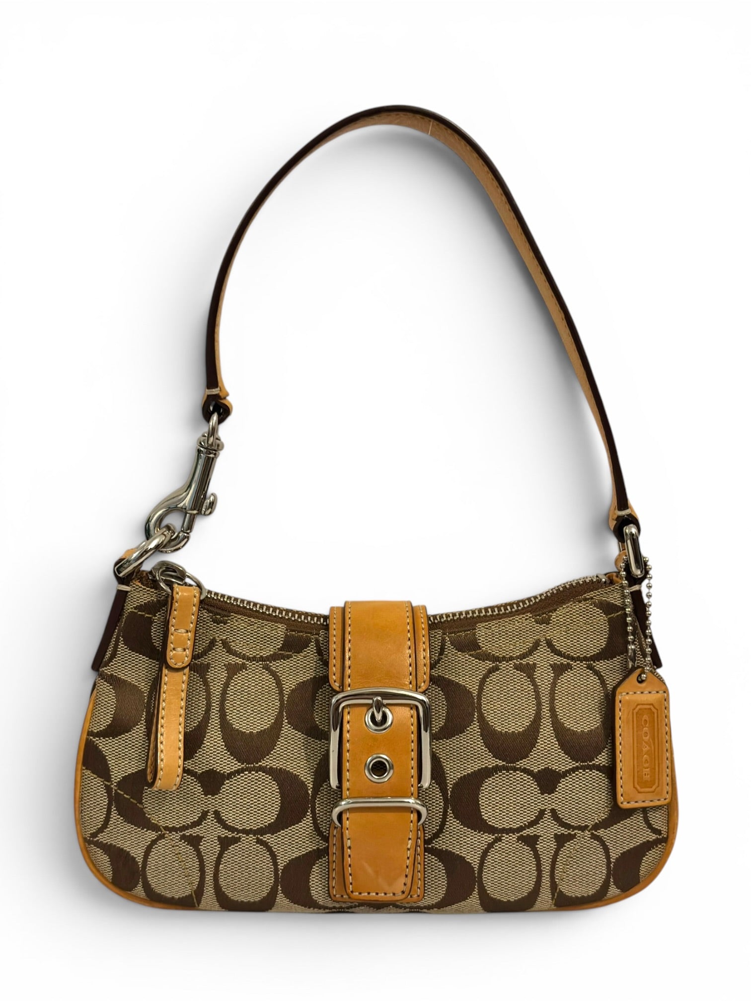 Coach Brown & Beige Tan Signature Mini Soho Demi Canvas & Leather Vintage Hobo Shoulder Bag