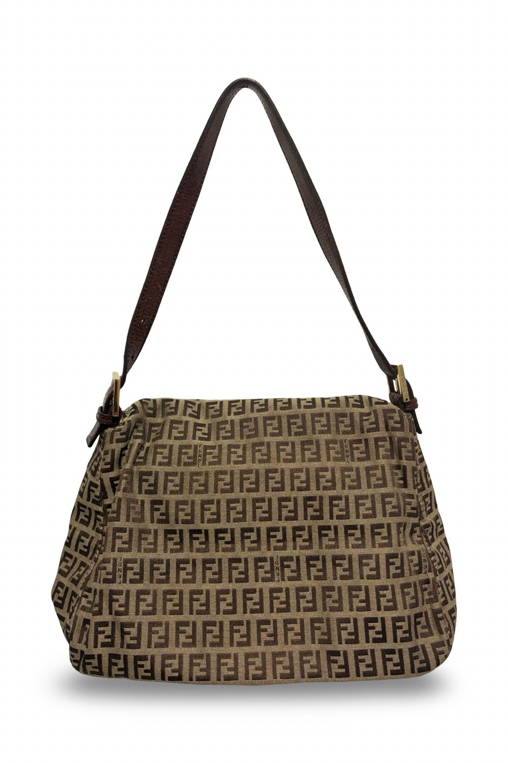 Fendi Zucchino Canvas Brown & Khaki Mamma Baguette Large Signature Shoulder Bag Vintage 2000's