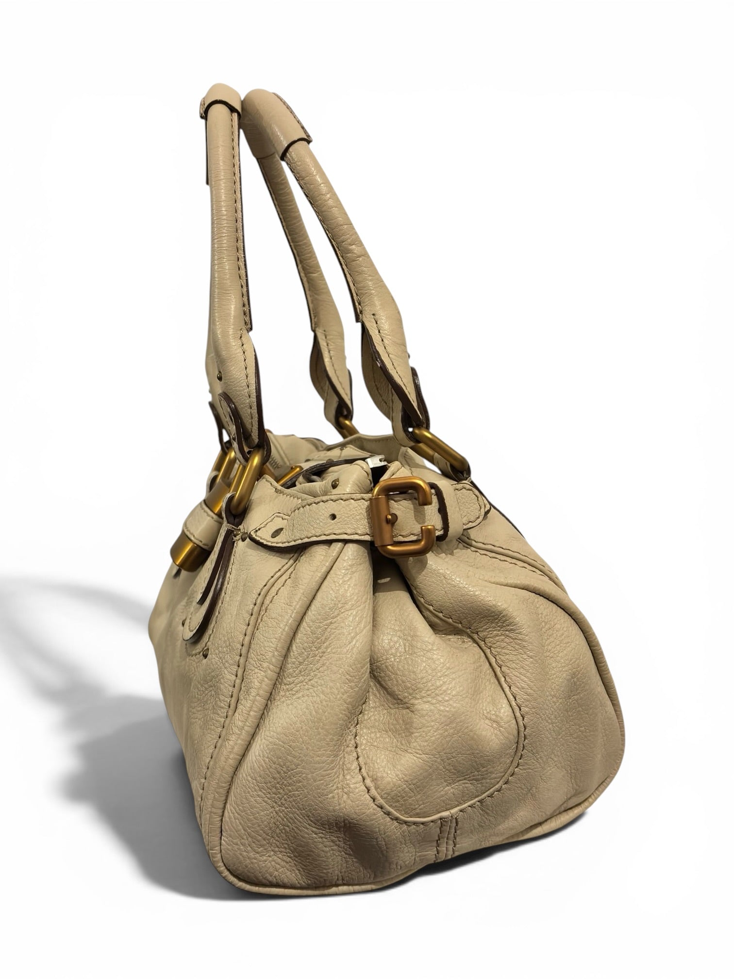 Chloe Beige / Cream Soft Leather Paddington Gold hardware Vintage Shoulder Bag