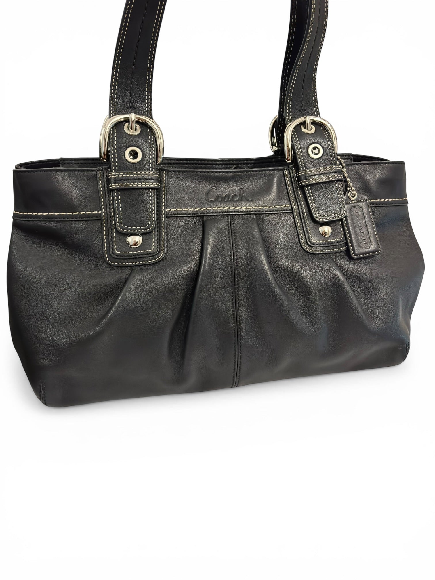 Coach Black Soft Leather Soho Buckle Pleated Large Tote Shoulder Bag