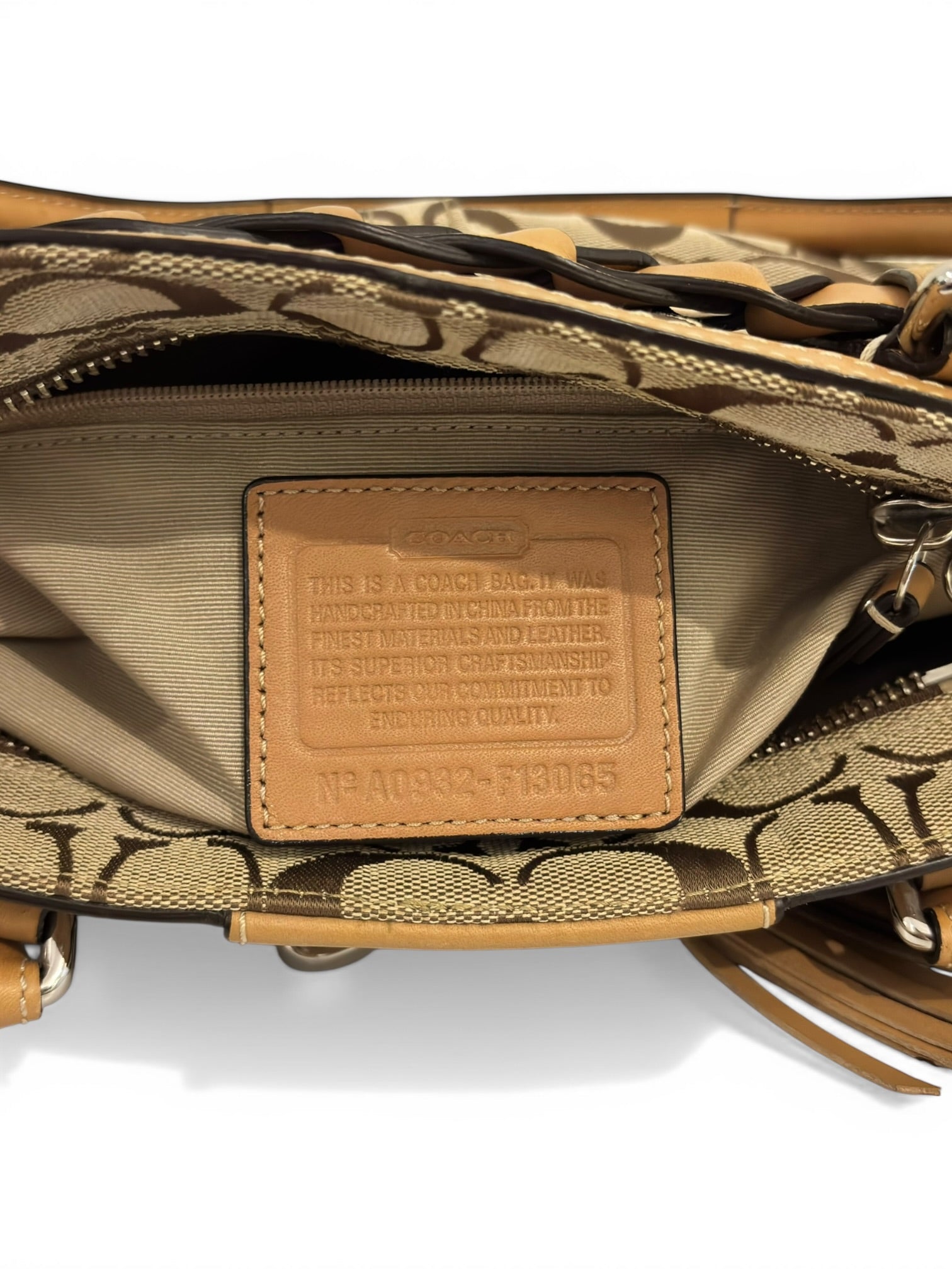 Coach Brown Khaki Braided Canvas & Leather Signature Vintage Tote Shoulder Bag