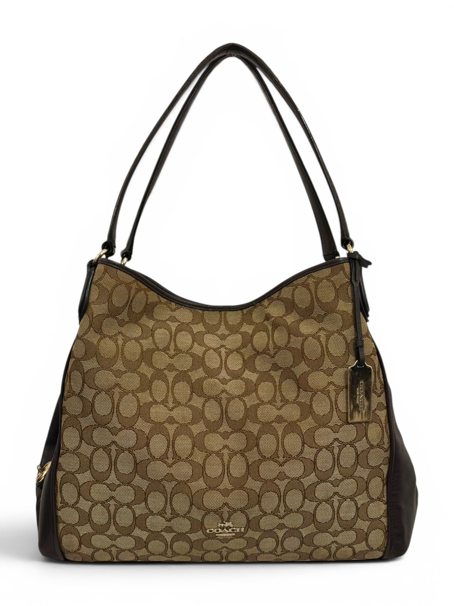 Coach Edie 31 Brown / Khaki Signature Canvas & Leather Large Vintage Hobo Shoulder Bag