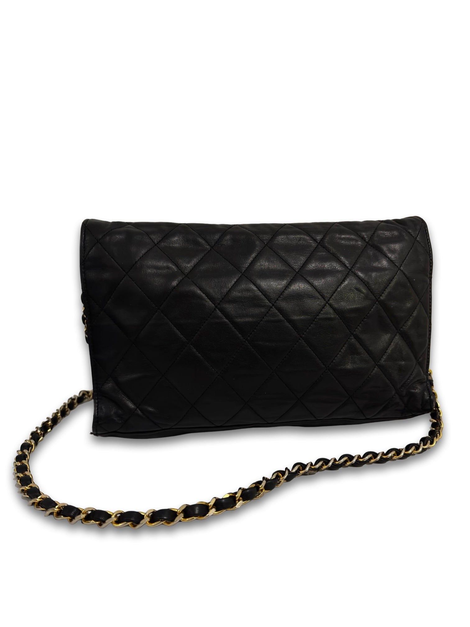 Chanel Black Quilted Vintage Matelasse Lambskin Leather Gold Chain Shoulder Bag