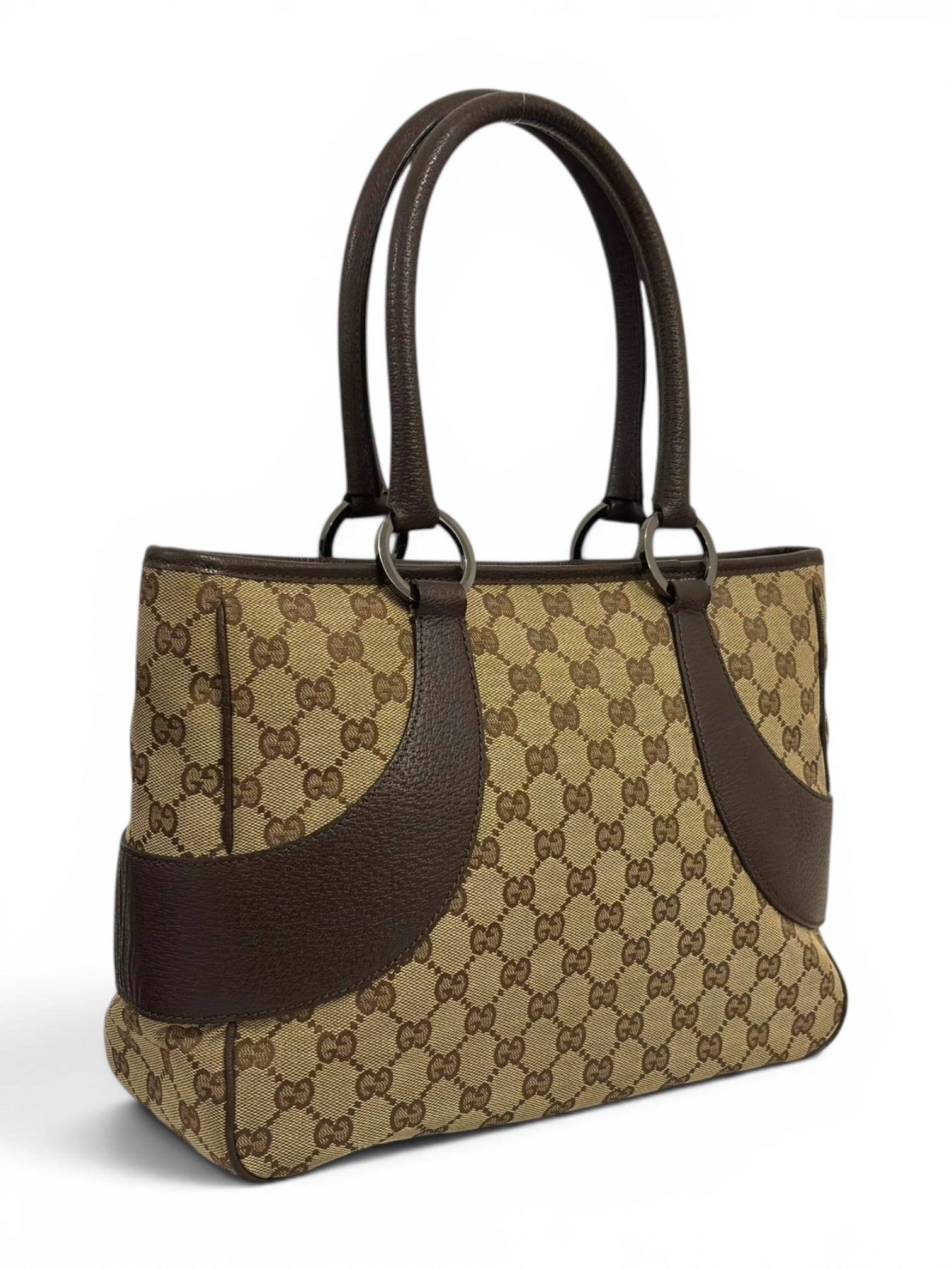 Gucci GG Large Tote Brown / Beige Canvas & Leather Shopping Tote Vintage 002214 Shoulder
Bag