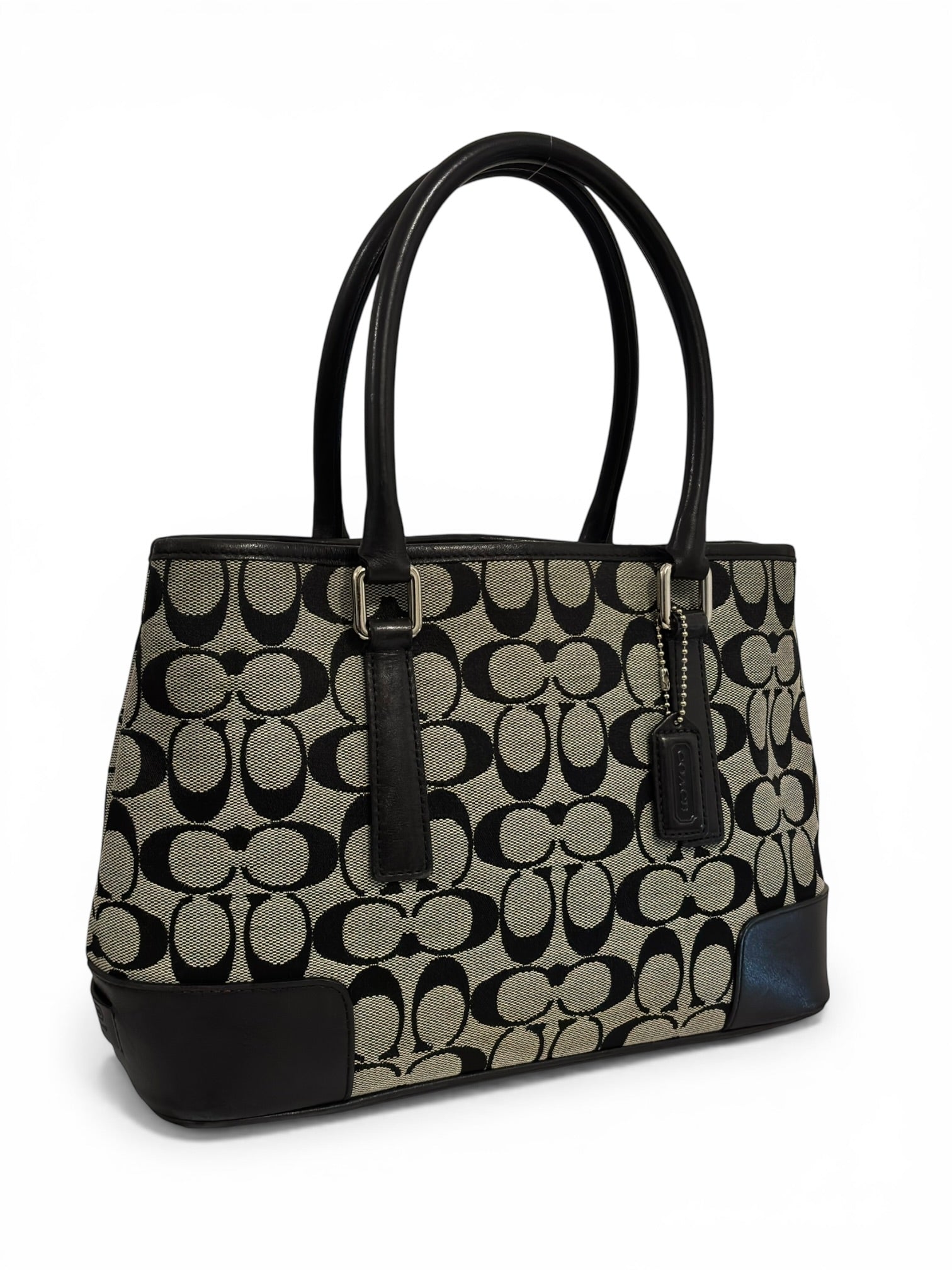 Coach Black & Grey Signature Canvas & Leather Tote Shoulder Bag