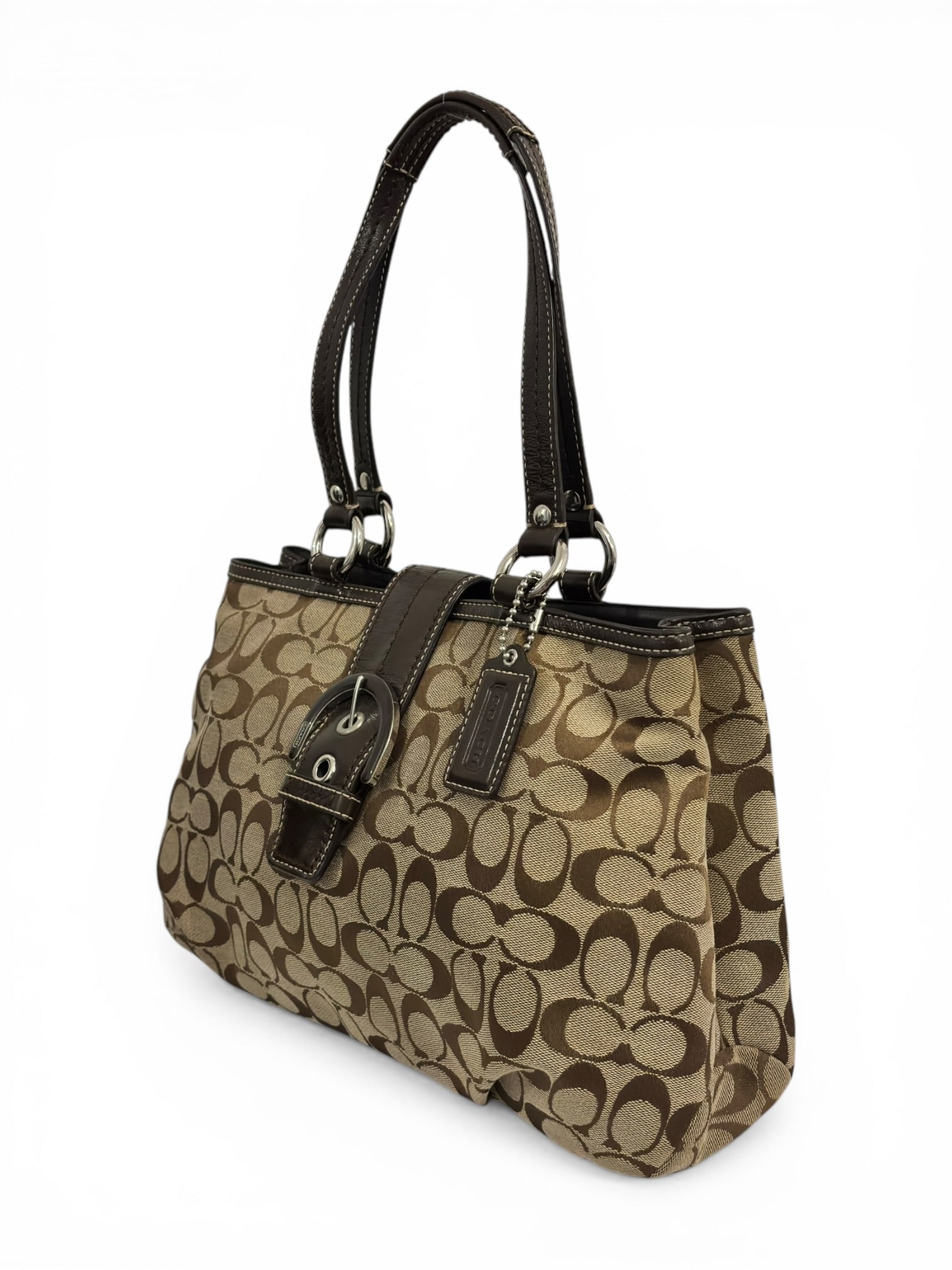 Coach Brown Signature Soho Buckle Canvas & Patent Leather Vintage Shoulder Bag