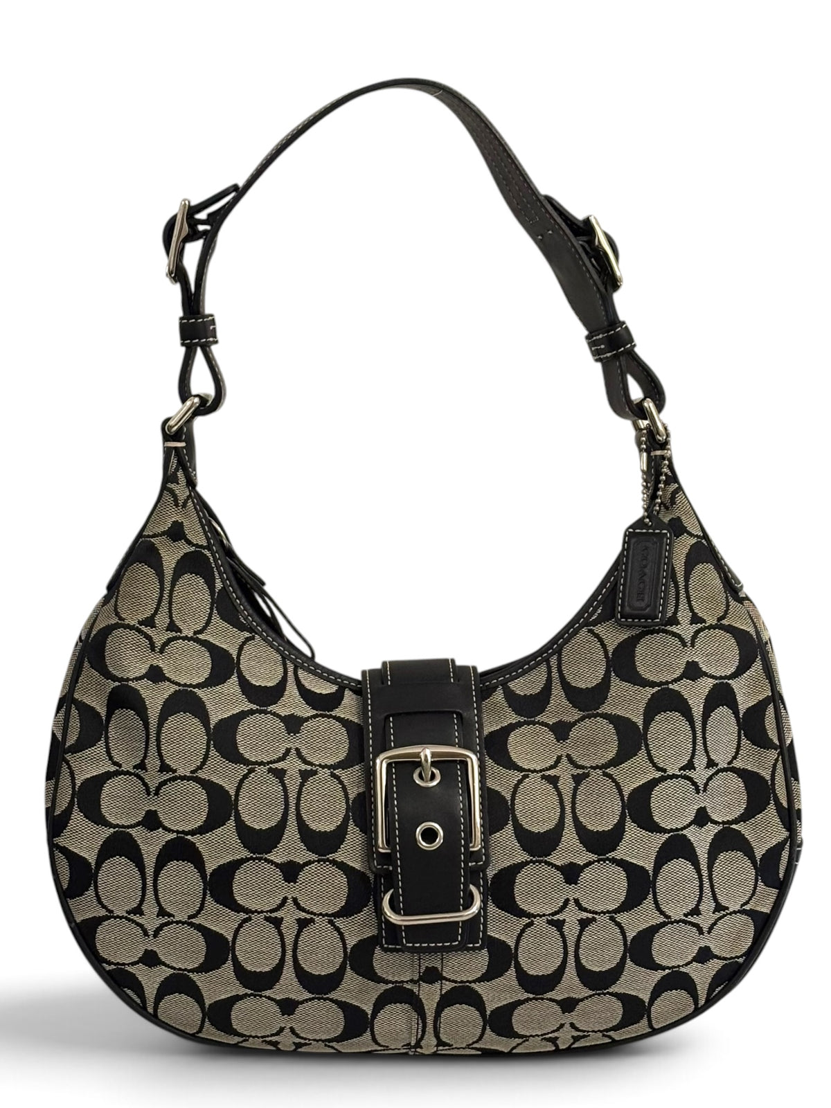 Vintage Coach Soho Bag 6363 Signature Hobo In Black And Grey