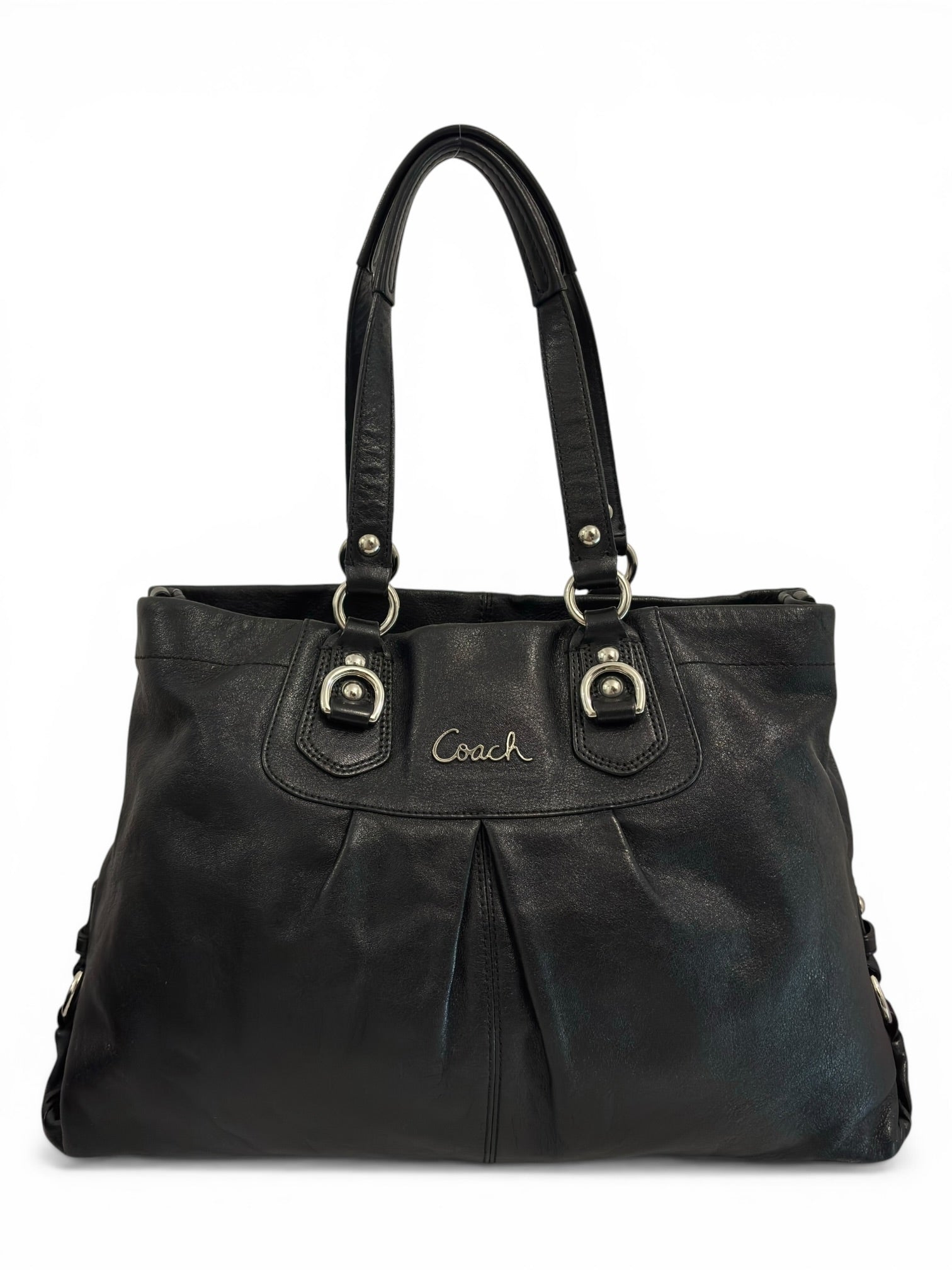 Coach Black Soft Pebbled Leather Ashley Pleated
Shoulder Bag