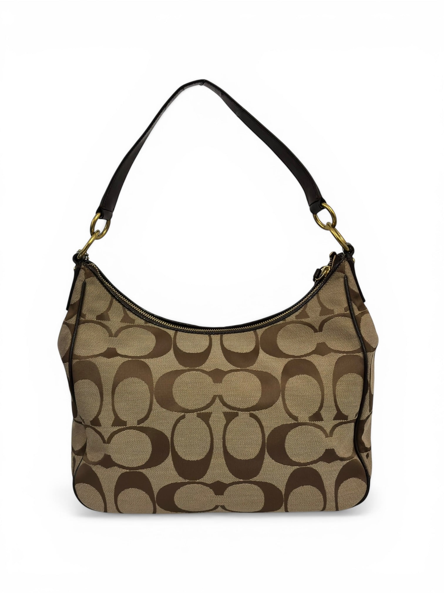 Coach Brown Beige Signature Stripe Canvas & Patent Leather Vintage 2000's Shoulder Bag