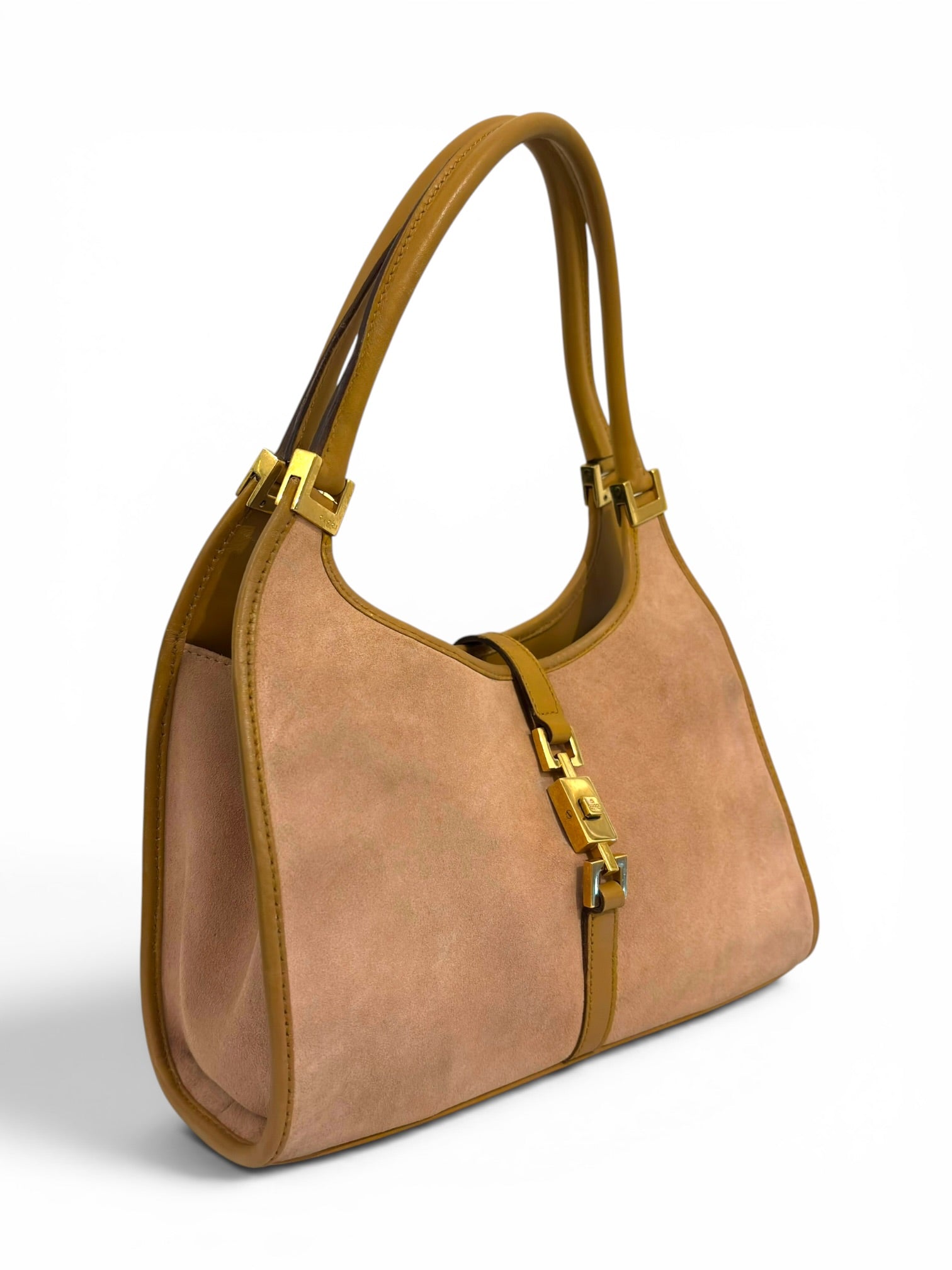 Vintage Gucci Jackie Pink Suede Bardot Hobo Handbag 3444