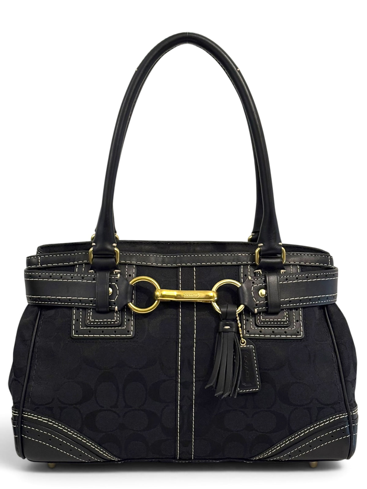 Vintage Coach Hamptons Bag F10507 Belted Black Signature Tote