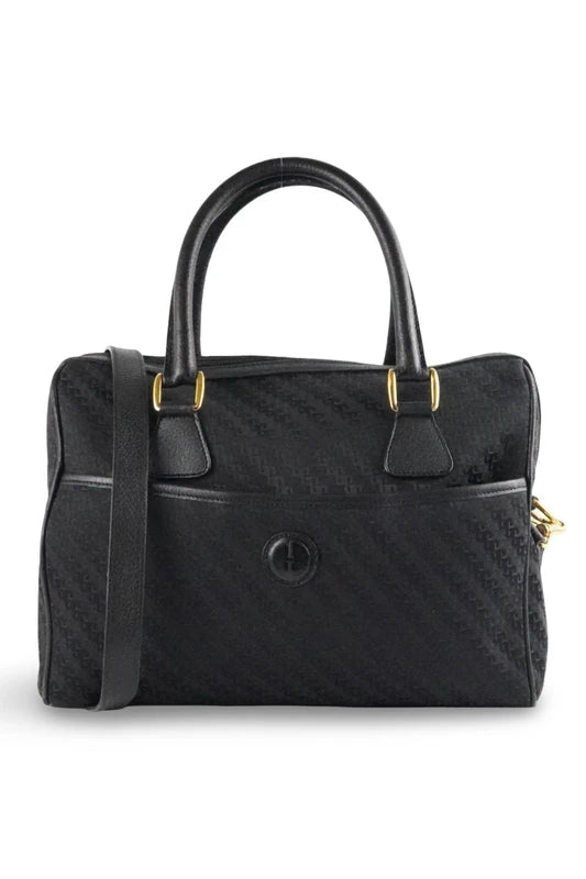 Gucci Black Rare Vintage Signature Canvas & Leather Bowling Shoulder Bag