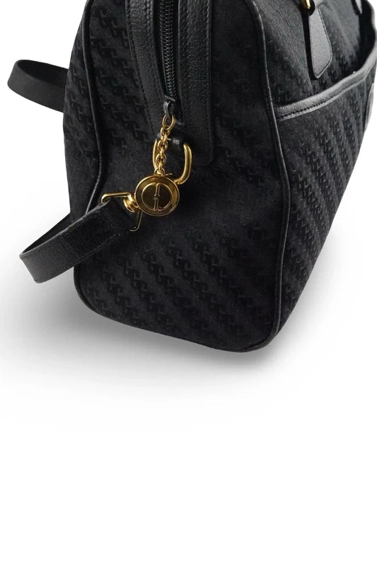 Gucci Black Rare Vintage Signature Canvas & Leather Bowling Shoulder Bag