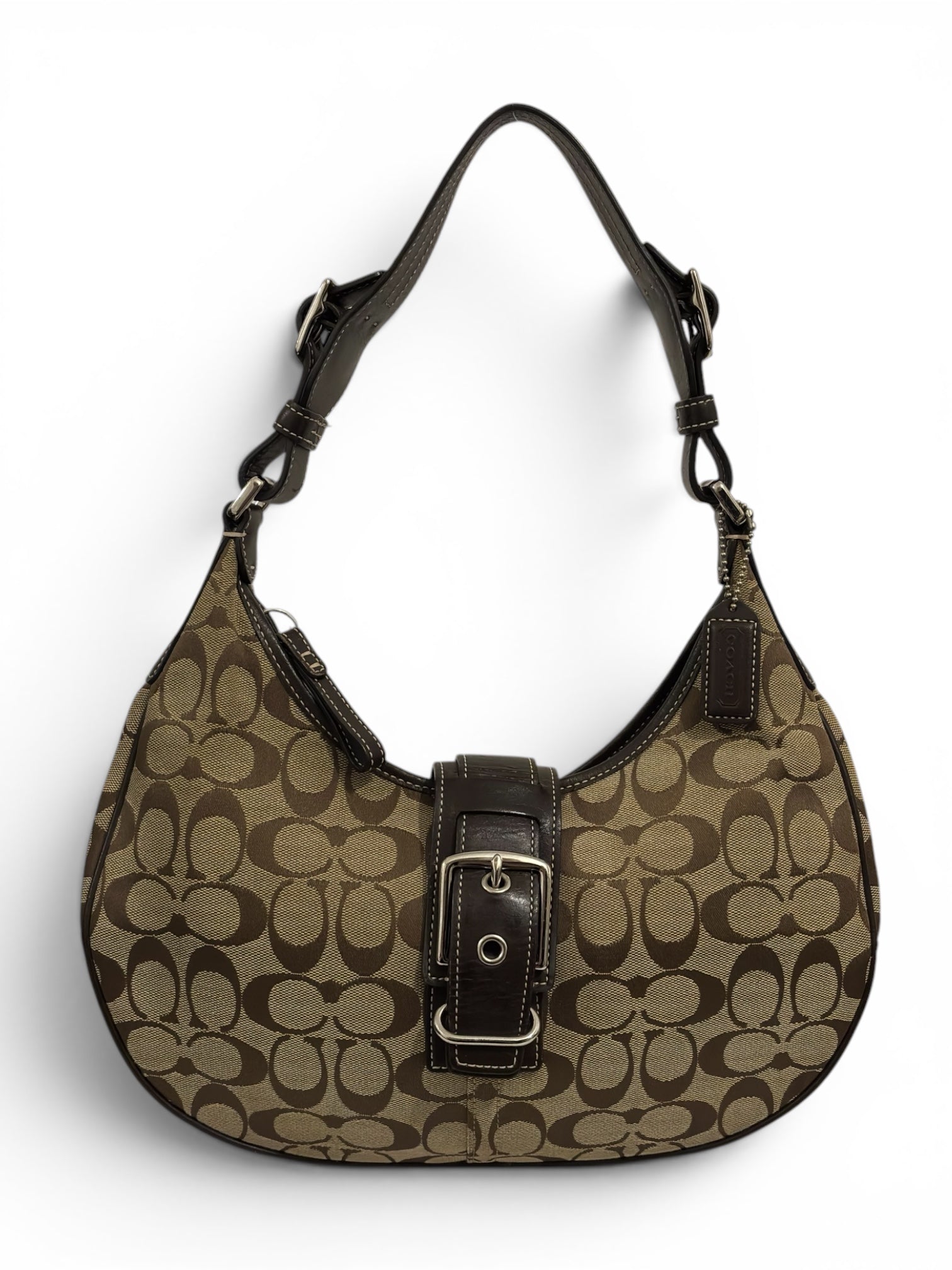 Coach Brown Signature Soho Buckle Crescent Half Moon Vintage Hobo Shoulder Bag
