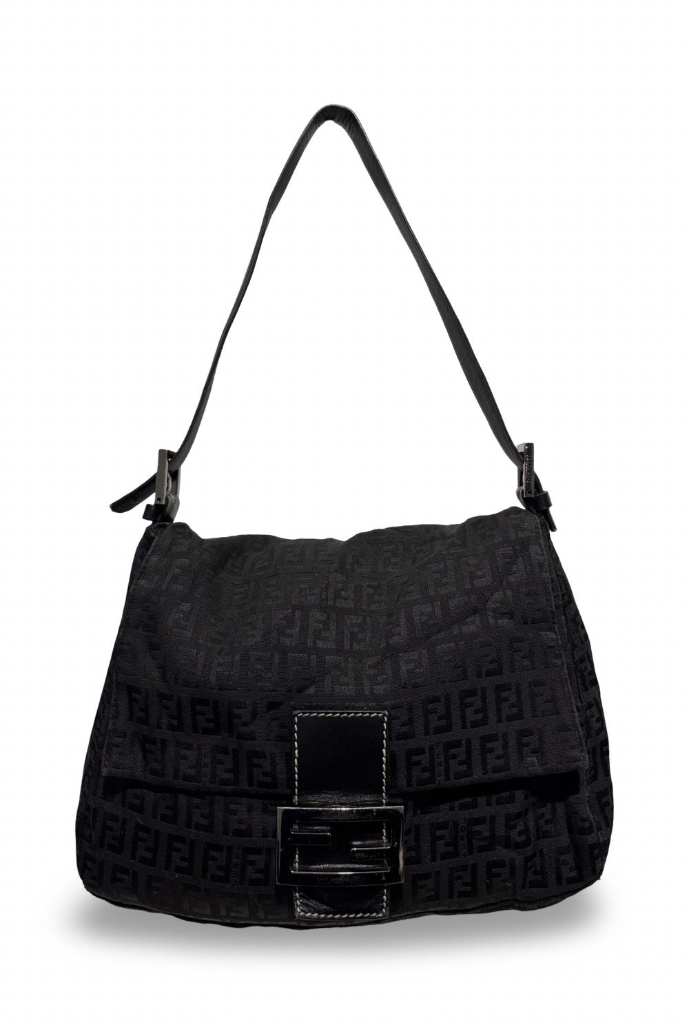 Fendi Black Zucca Mamma Baguette Canvas & Leather Vintage Shoulder Bag