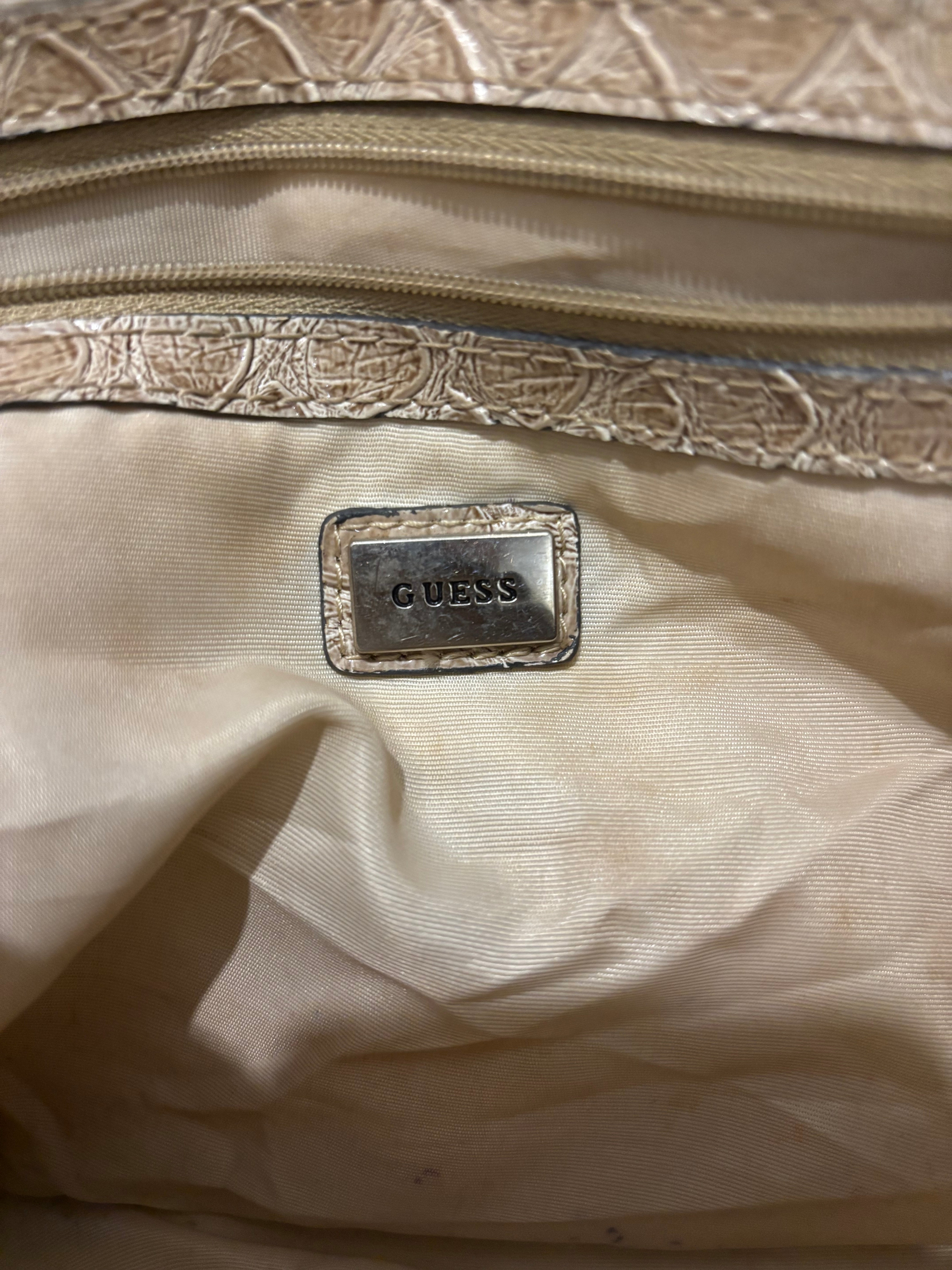 Guess Vintage 2000's Beige Croc Patent Leather / PVC Hobo Shoulder Bag Y2K