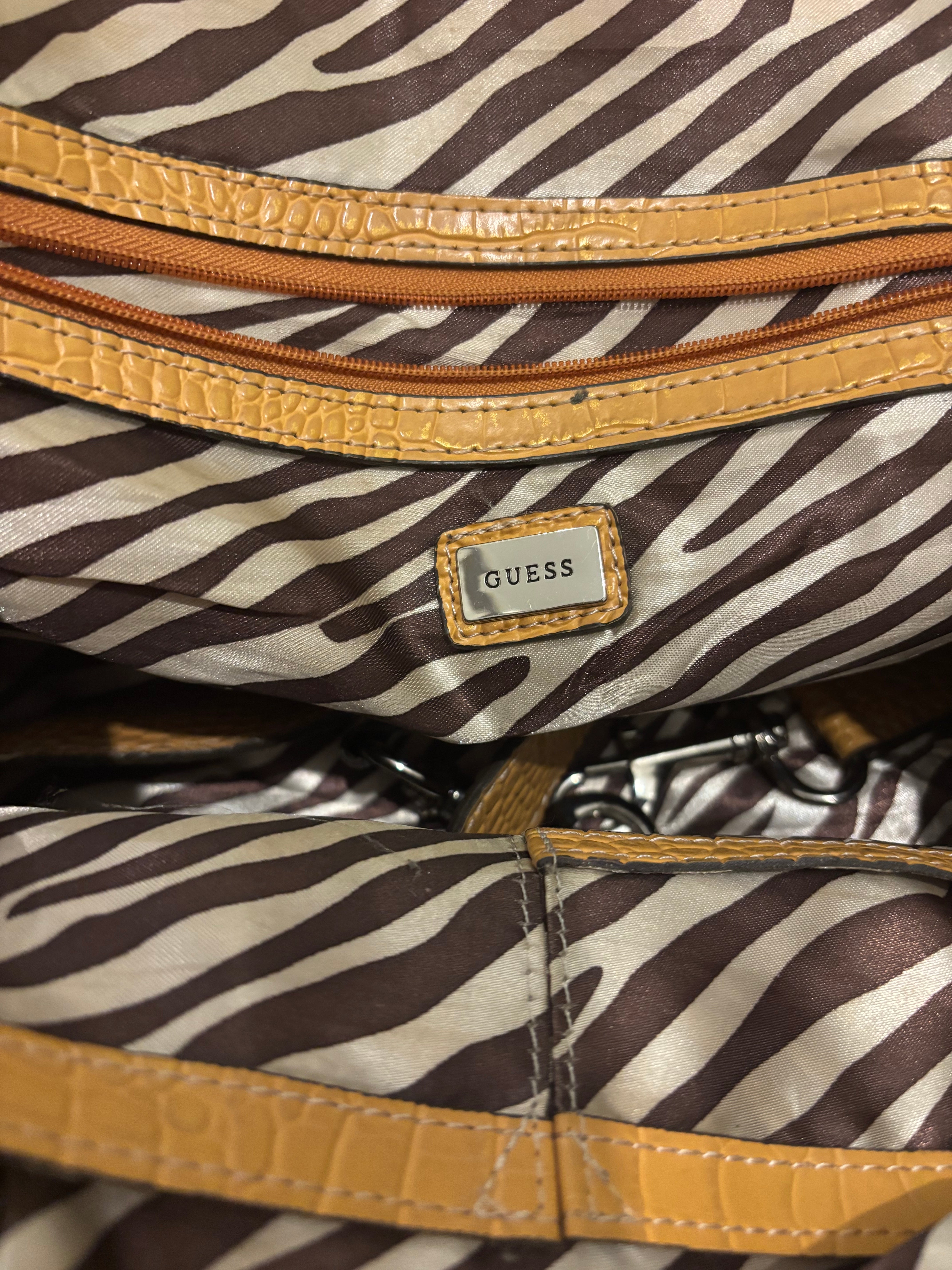 Guess Vintage Beige / Brown Signature Monogram Canvas & PVC 2000's Shoulder Bag