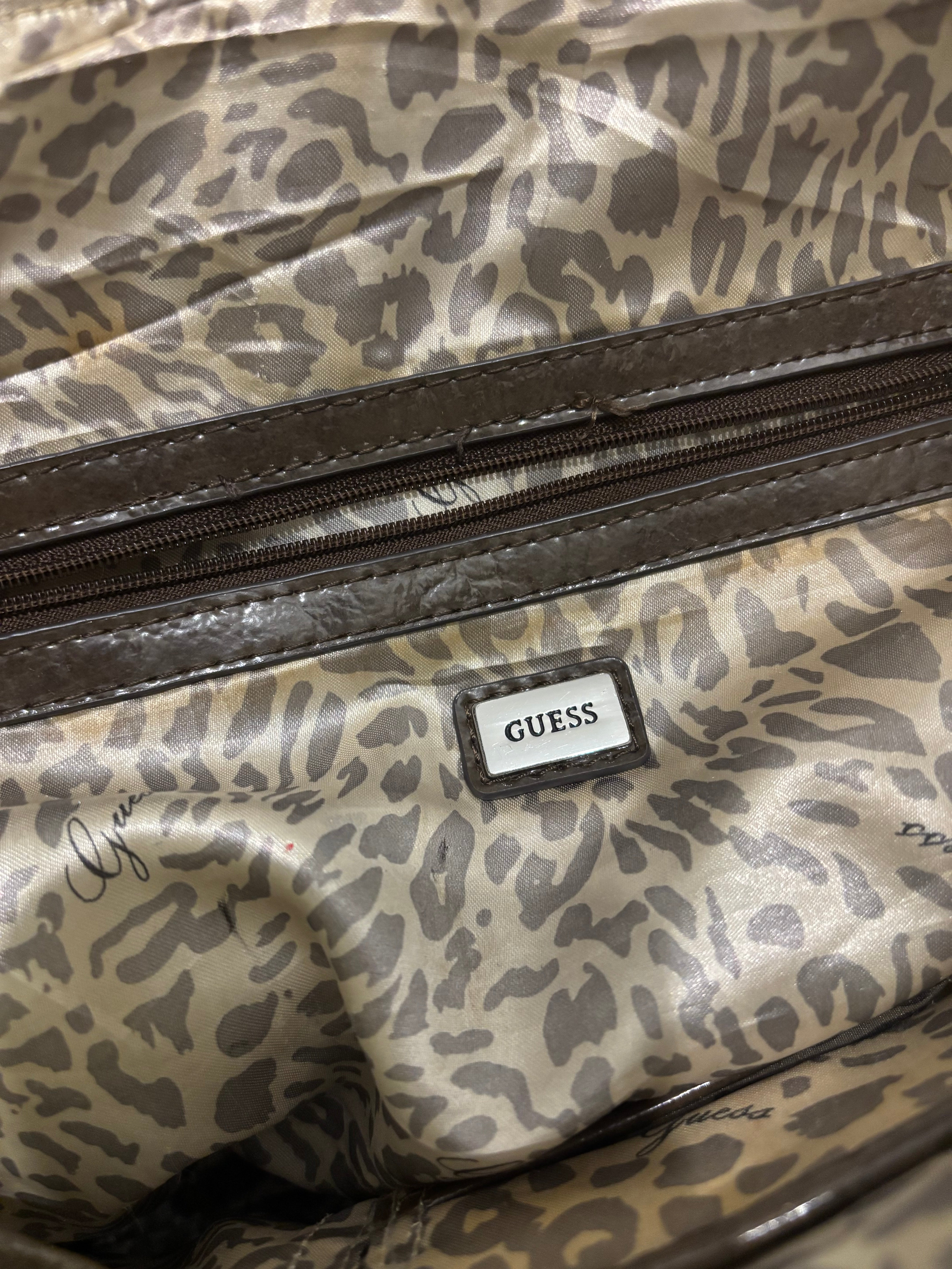 Guess Vintage Brown / Tan Signature Leather PVC Tote Shoulder Bag