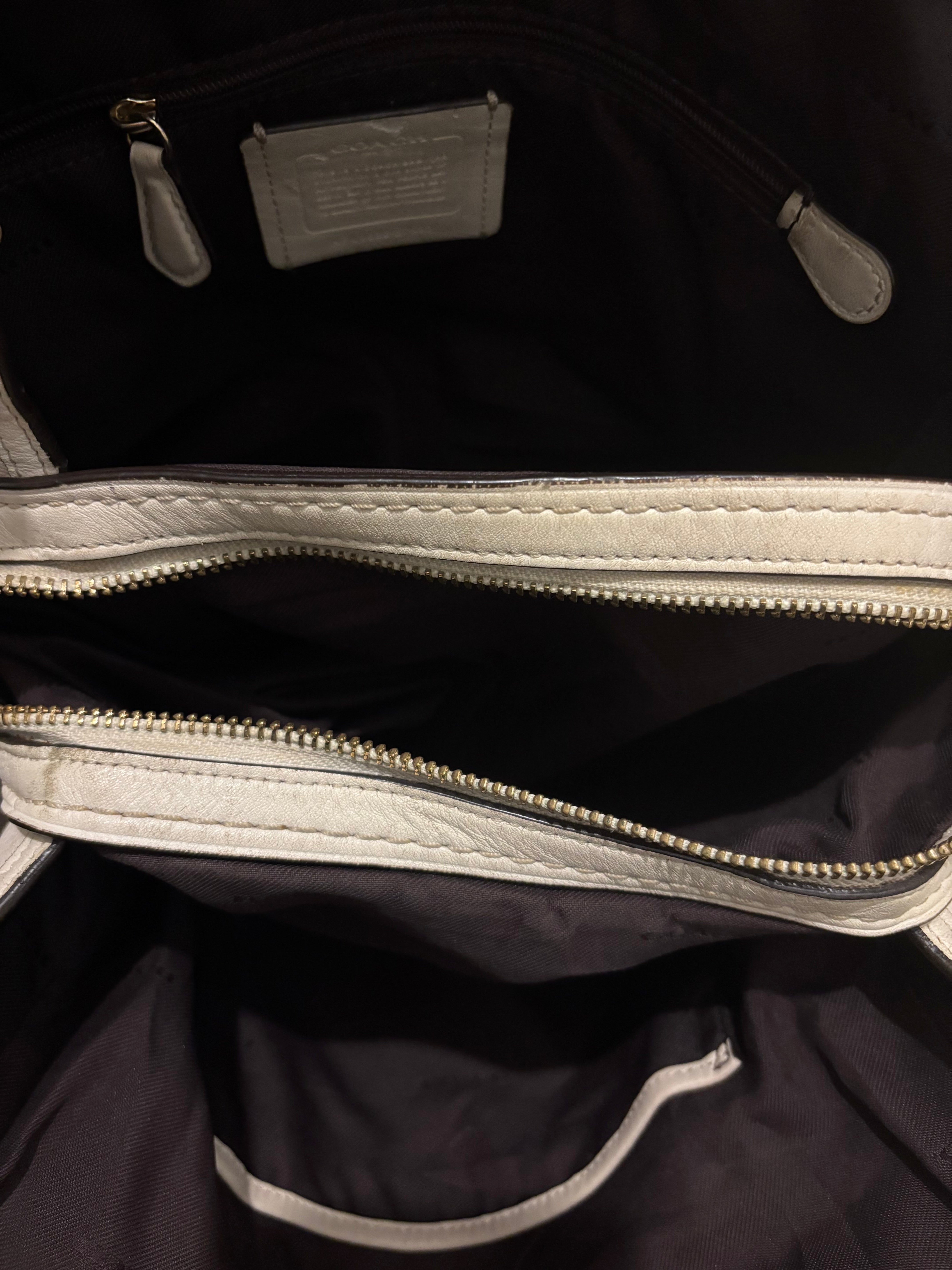 Coach Beige / Khaki & Cream Leather Edie Signature Canvas Large Shoulder Bag