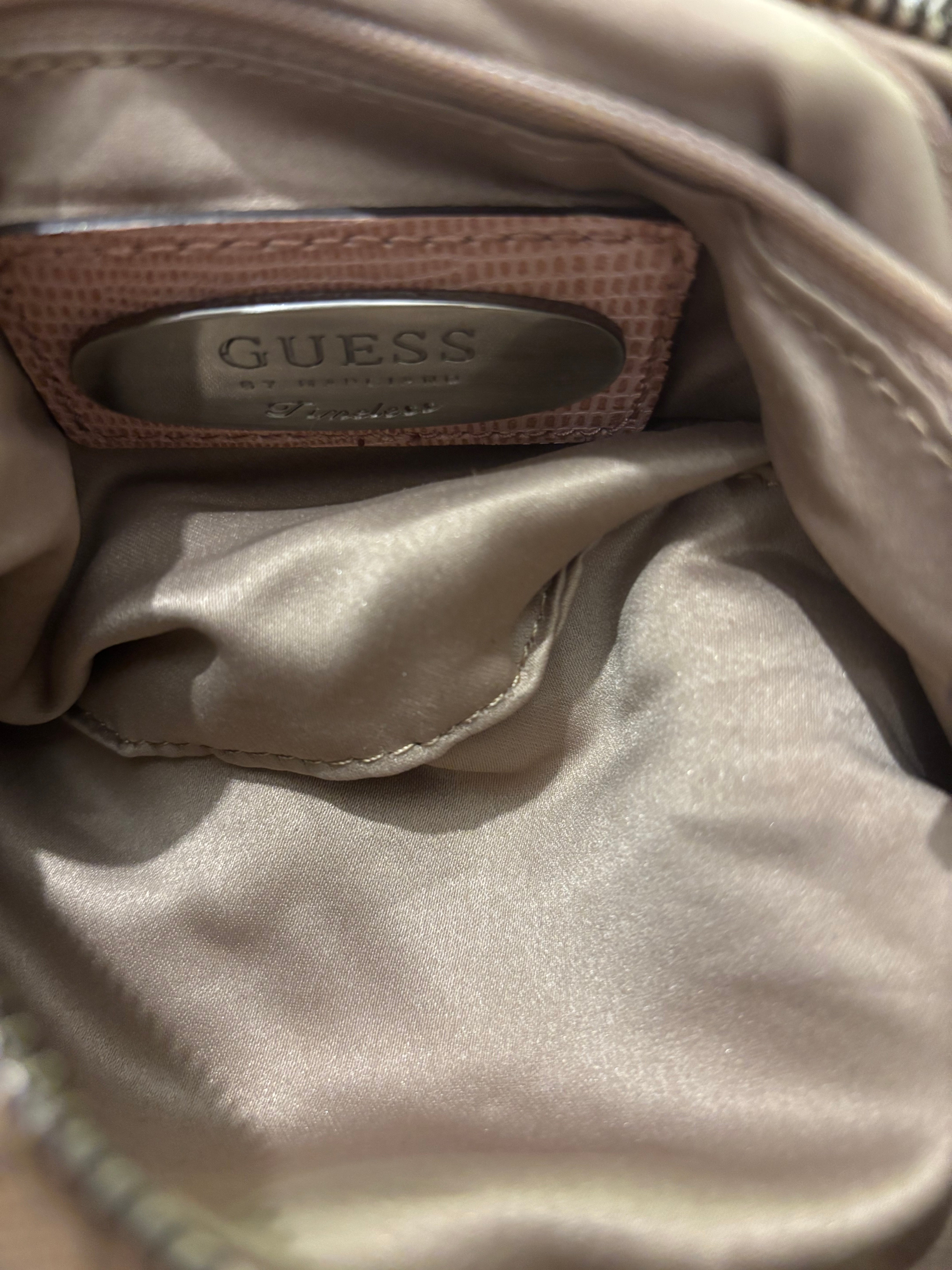 Guess Rare Vintage 90’s Brown Beige & Pink Canvas & Leather PVC Hobo Shoulder Bag
