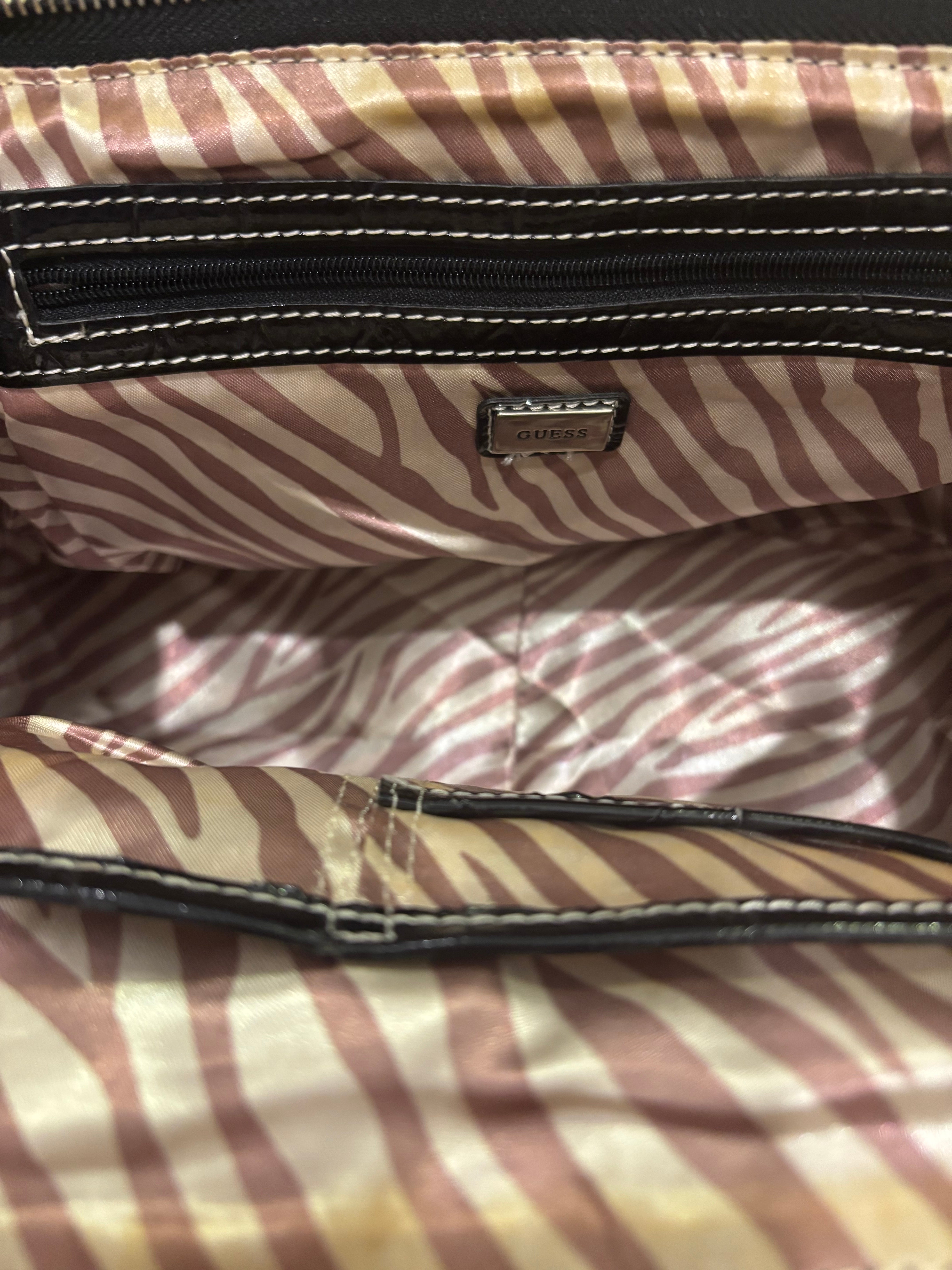 Guess Vintage Black & Grey Canvas & Leather PVC Croc Signature Shoulder Bag