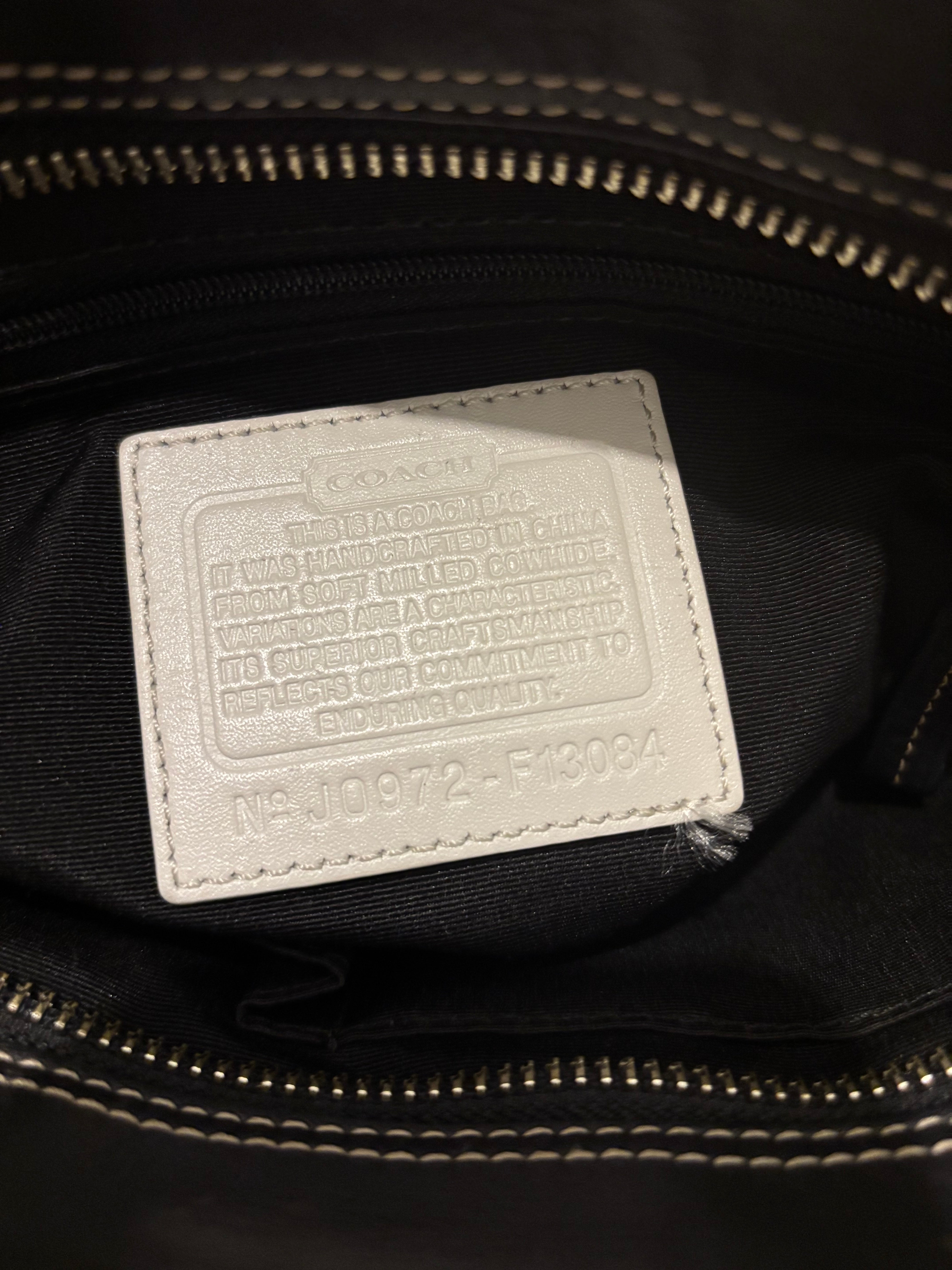 Coach Soft Pebbled Leather White & Black Braided Hampton Shoulder Bag