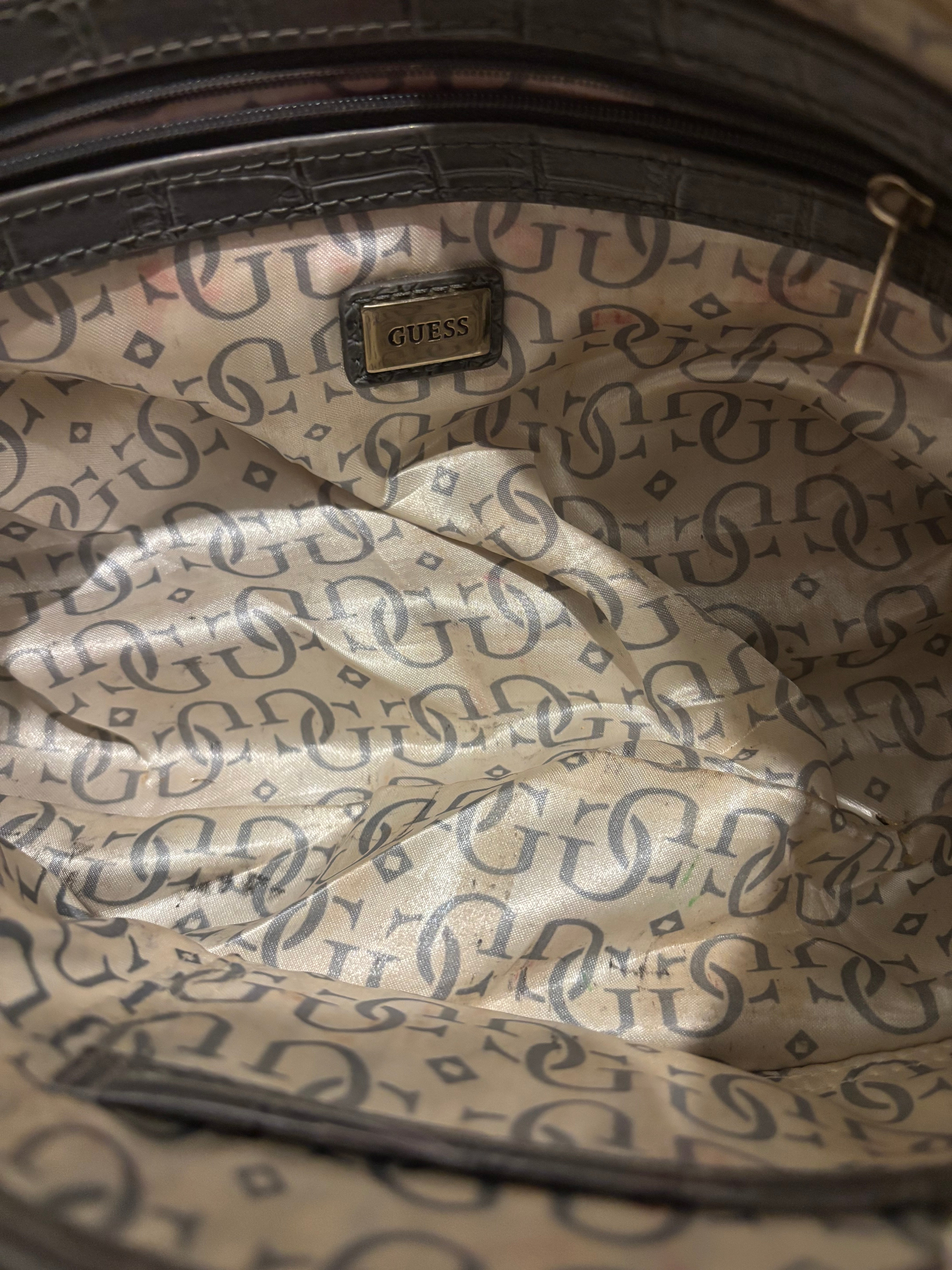 Guess Vintage Black & Blue Bow Studded Croc Leather Embossed Shoulder Bag