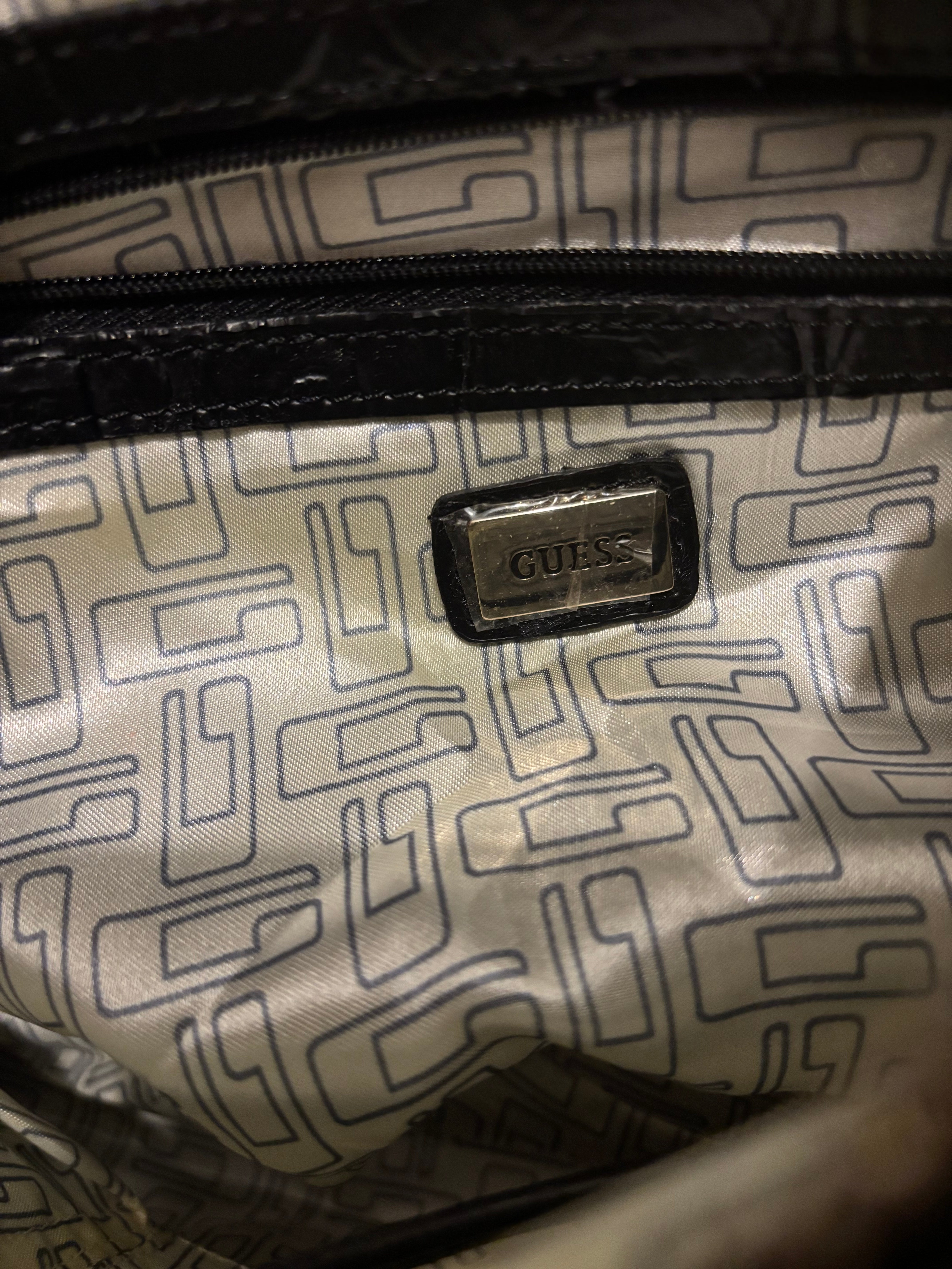 Guess Black Croc / Snake Animal Print Embossed Leather Buckle Hobo Shoulder Bag