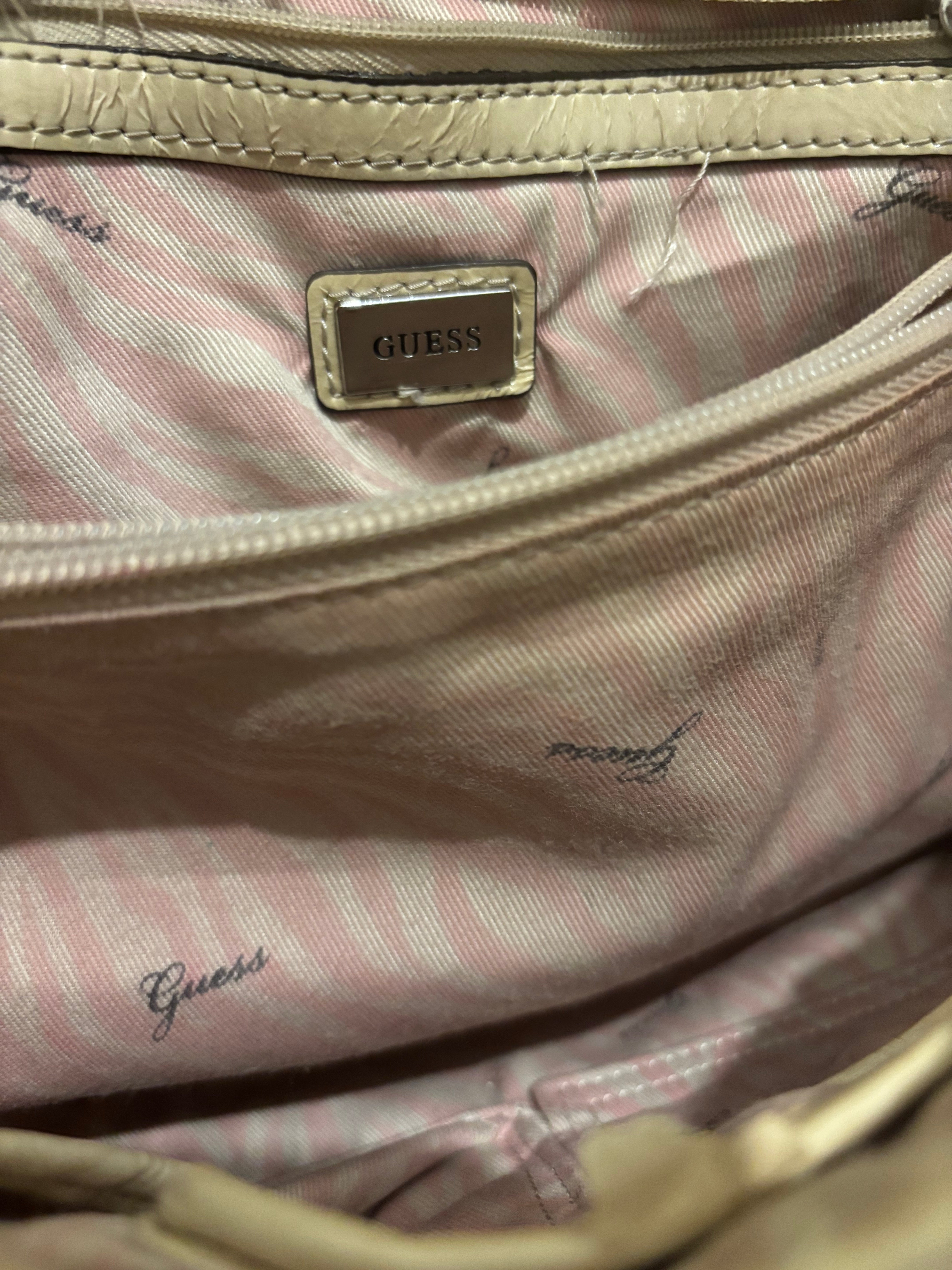Guess Vintage Beige Leather PVC Signature Monogram Shoulder Bag