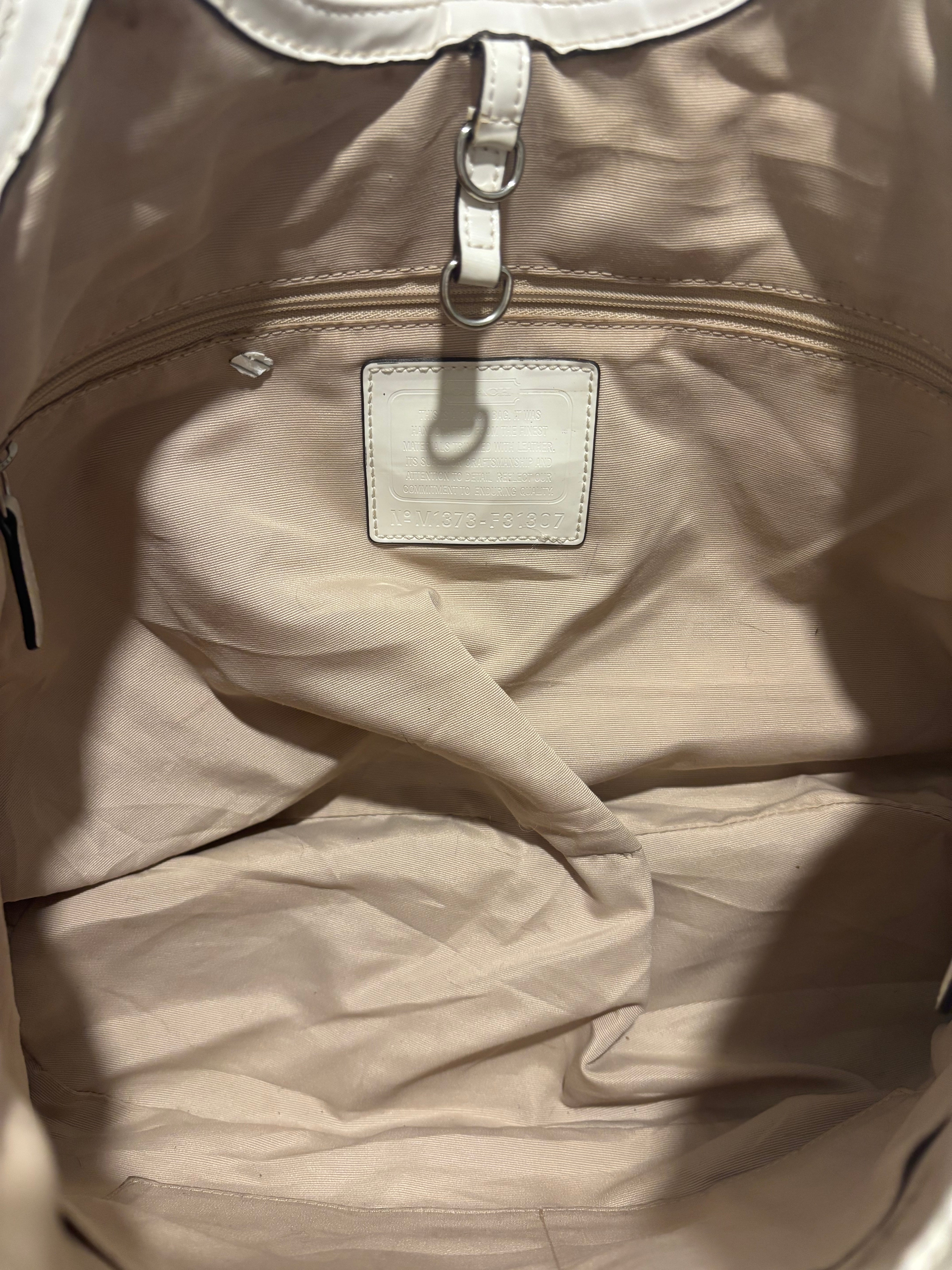 Coach Brown / Beige Signature White Patent Leather Croc Tote Shoulder Bag