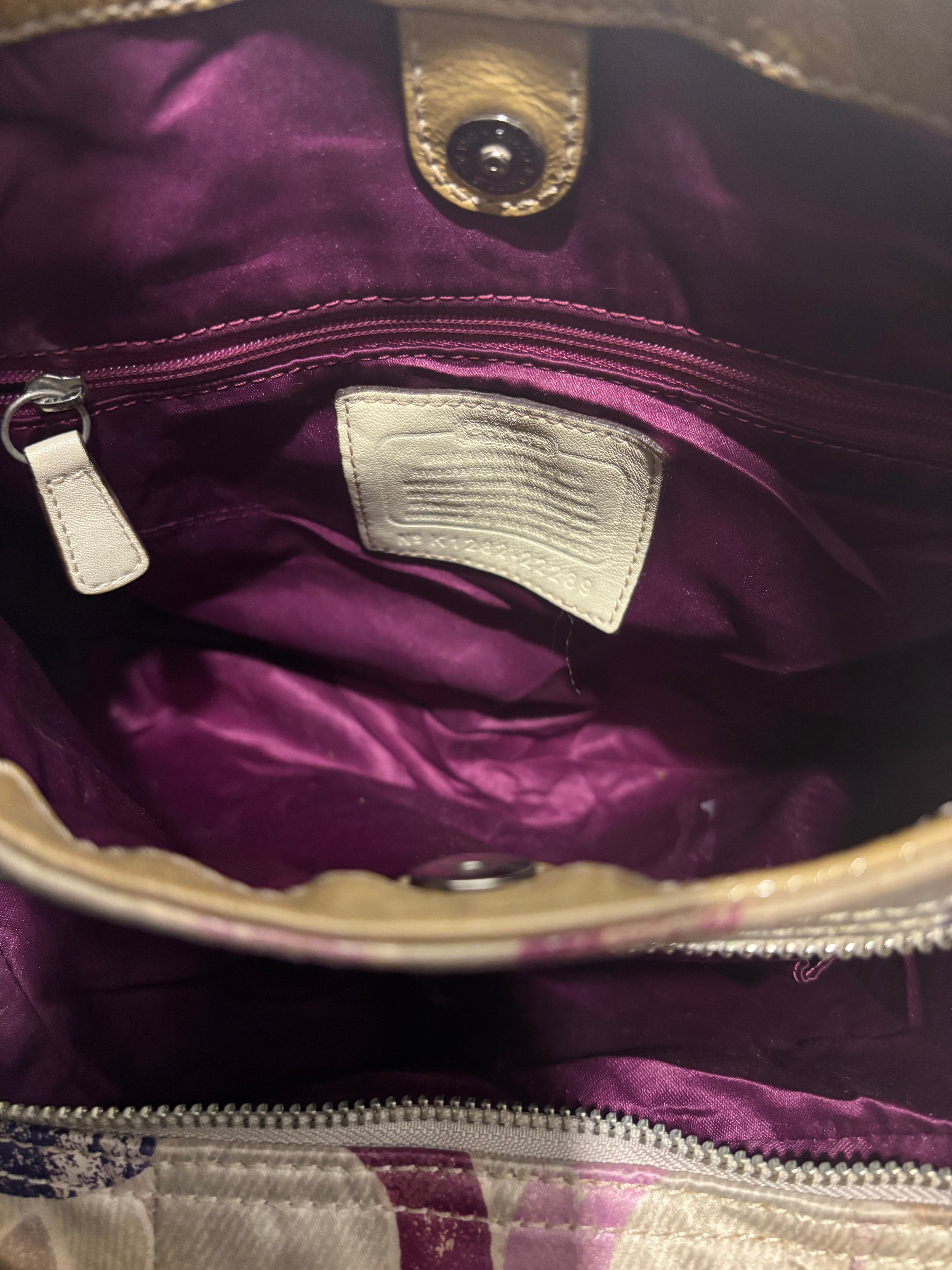 Coach Vintage Pink & Brown Madison Maggie Signature Distressed Hobo Shoulder Bag