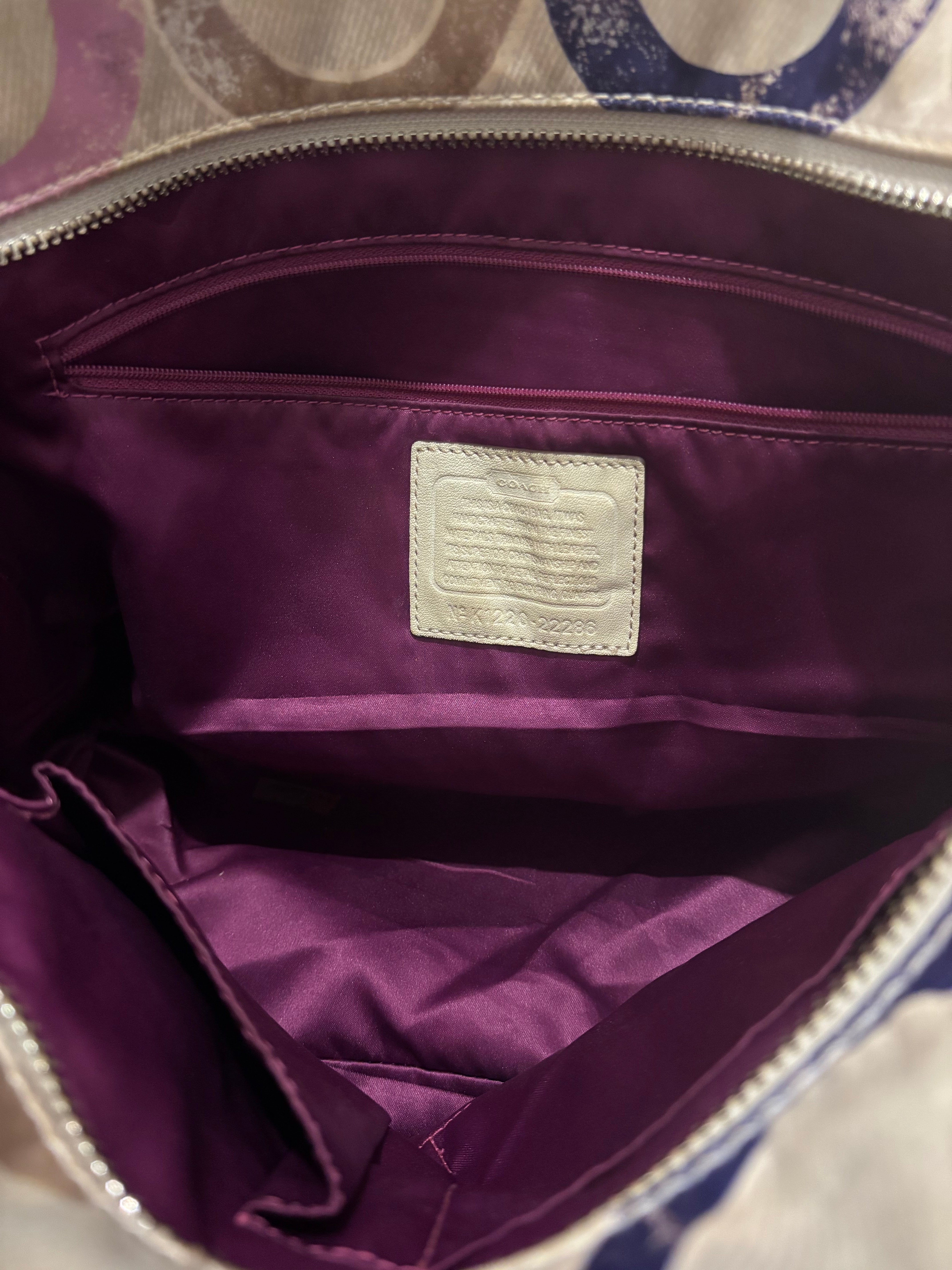 Coach Multicolour Pink Optic Signature Sateen & Patent Leather Tote Shoulder Bag