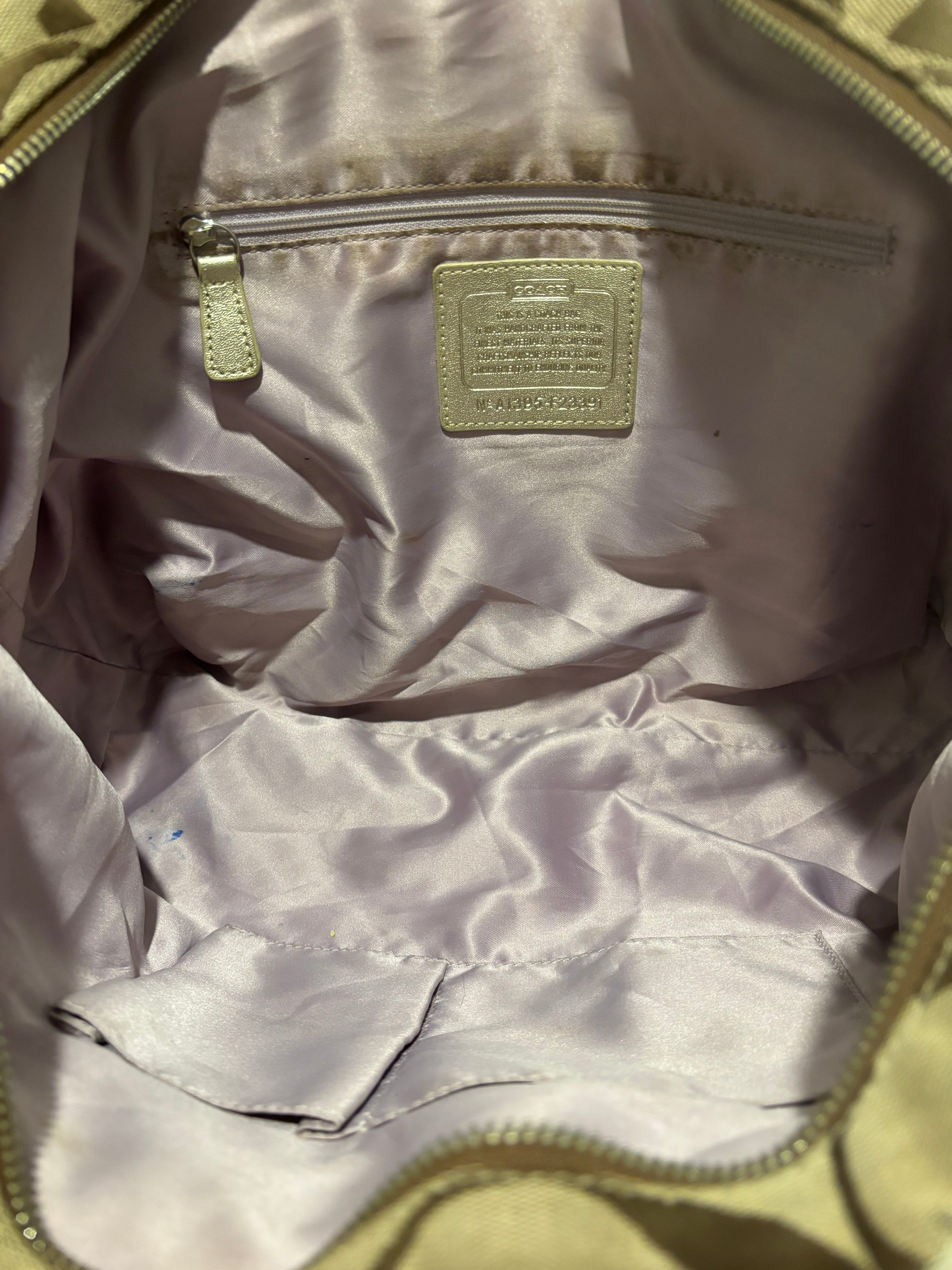 Coach 'Rowan' Brown Khaki Signature Canvas & Gold Leather XXL Poppy Vintage Tote