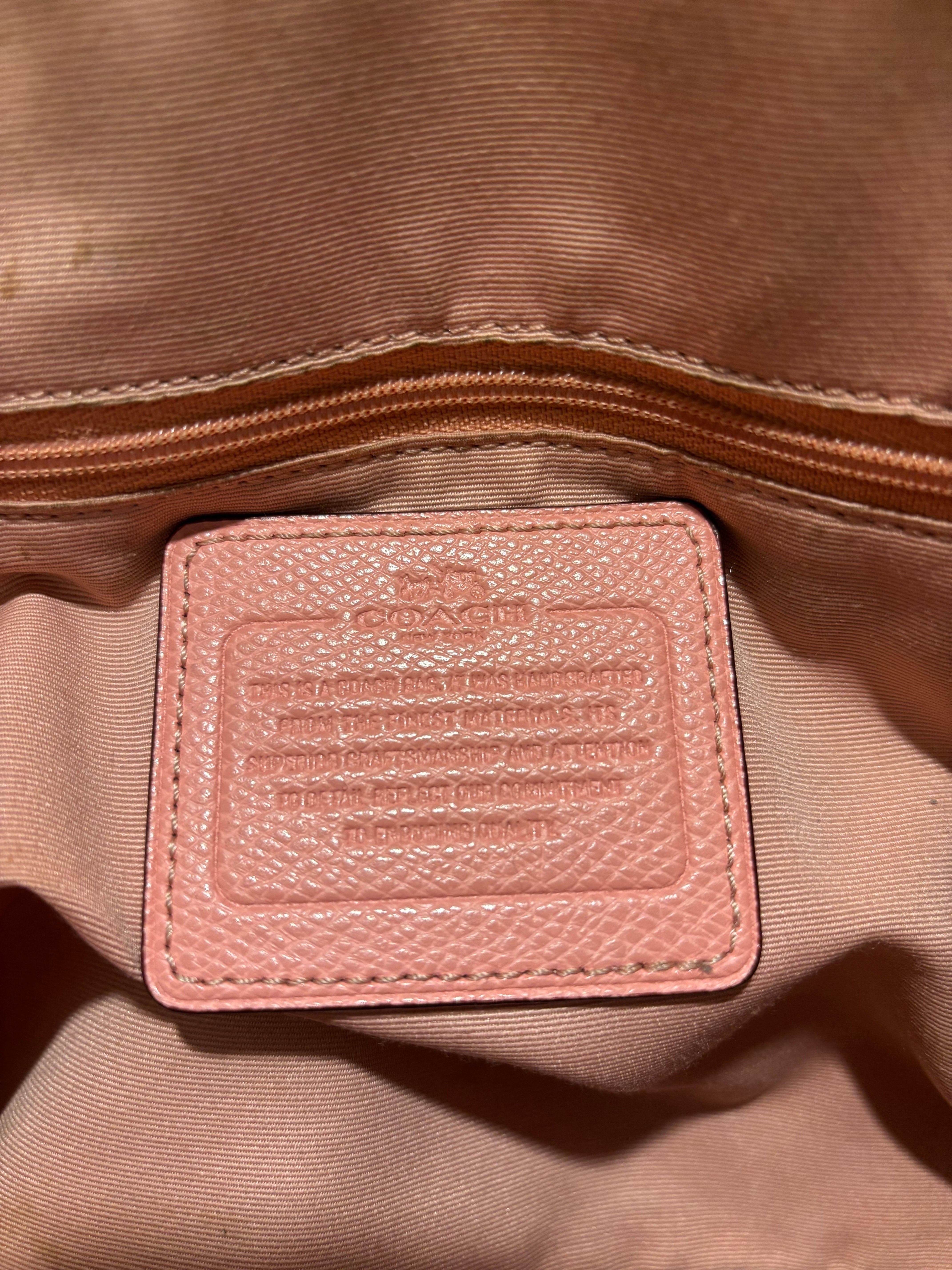 Coach Peyton Brown & Pink Coated Canvas Leather Signature Cora Shoulder Bag